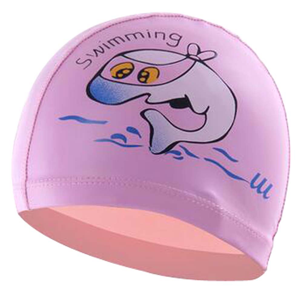 Waterproof Kids Swim Cap - Black & Pink for Pool & Beach