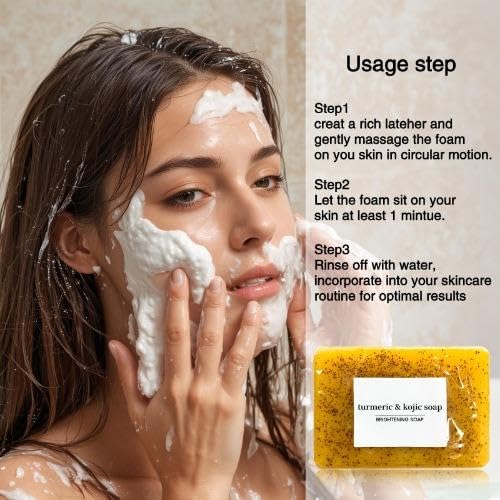 2 PCS Lemon Turmeric & Kojic Acid Soap - Brightening Face & Body Cleanser for Women & Men - Natural Skin Lightening, Acne Treatment & Dark Spot Removal - Perfect for Daily Skincare & Bath Routine
