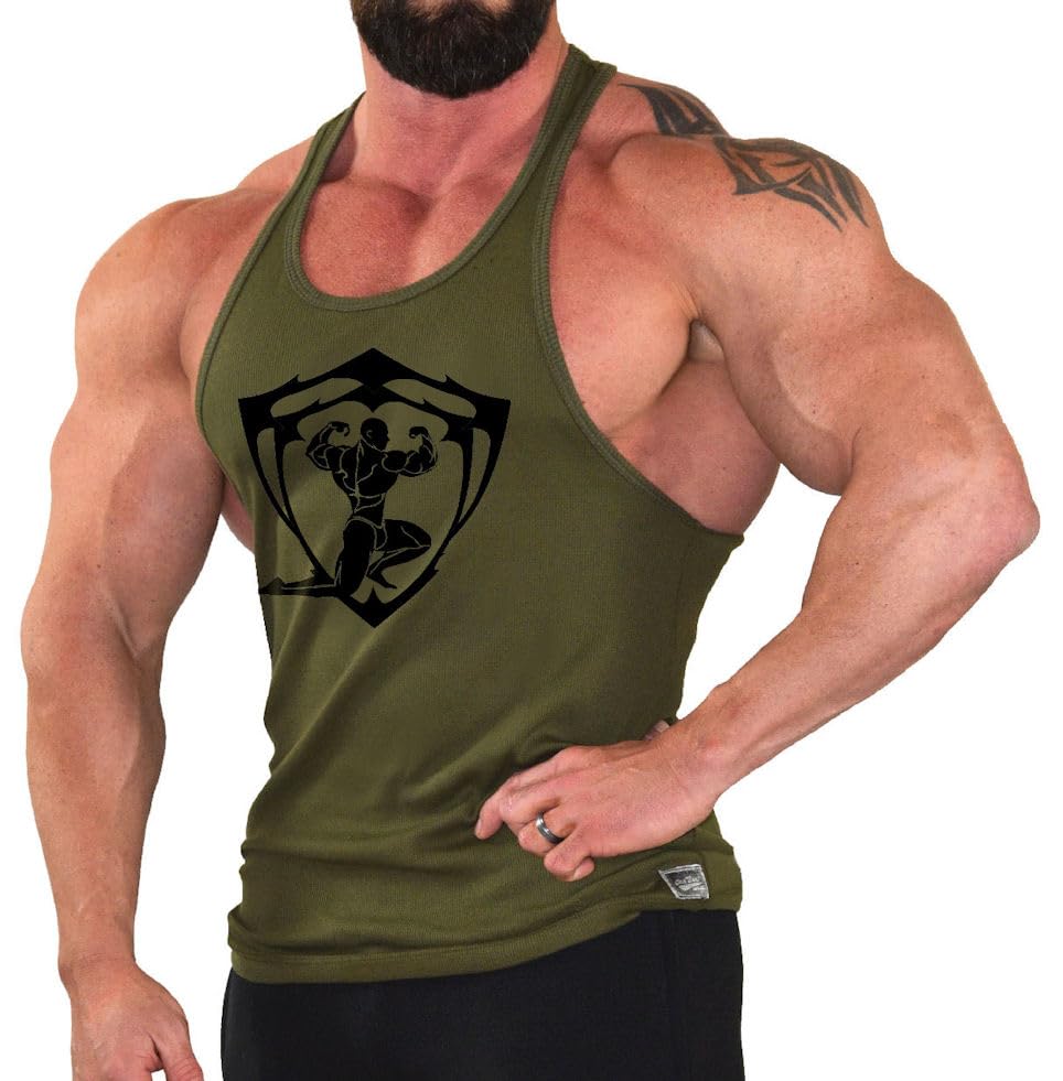 Men's Workout Tank Top - Army Green Gym Shirt for Bodybuilding & Muscle Training | Sparta Design | Perfect for Weightlifting, CrossFit & Fitness Training