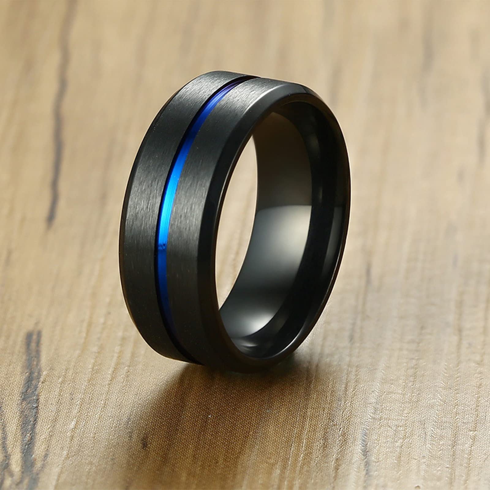 8MM Wide Grooved Center Line Brushed Stainless Steel Wedding Band for Men - Durable Engagement Ring for Him, Perfect for Proposals, Anniversaries & Daily Wear