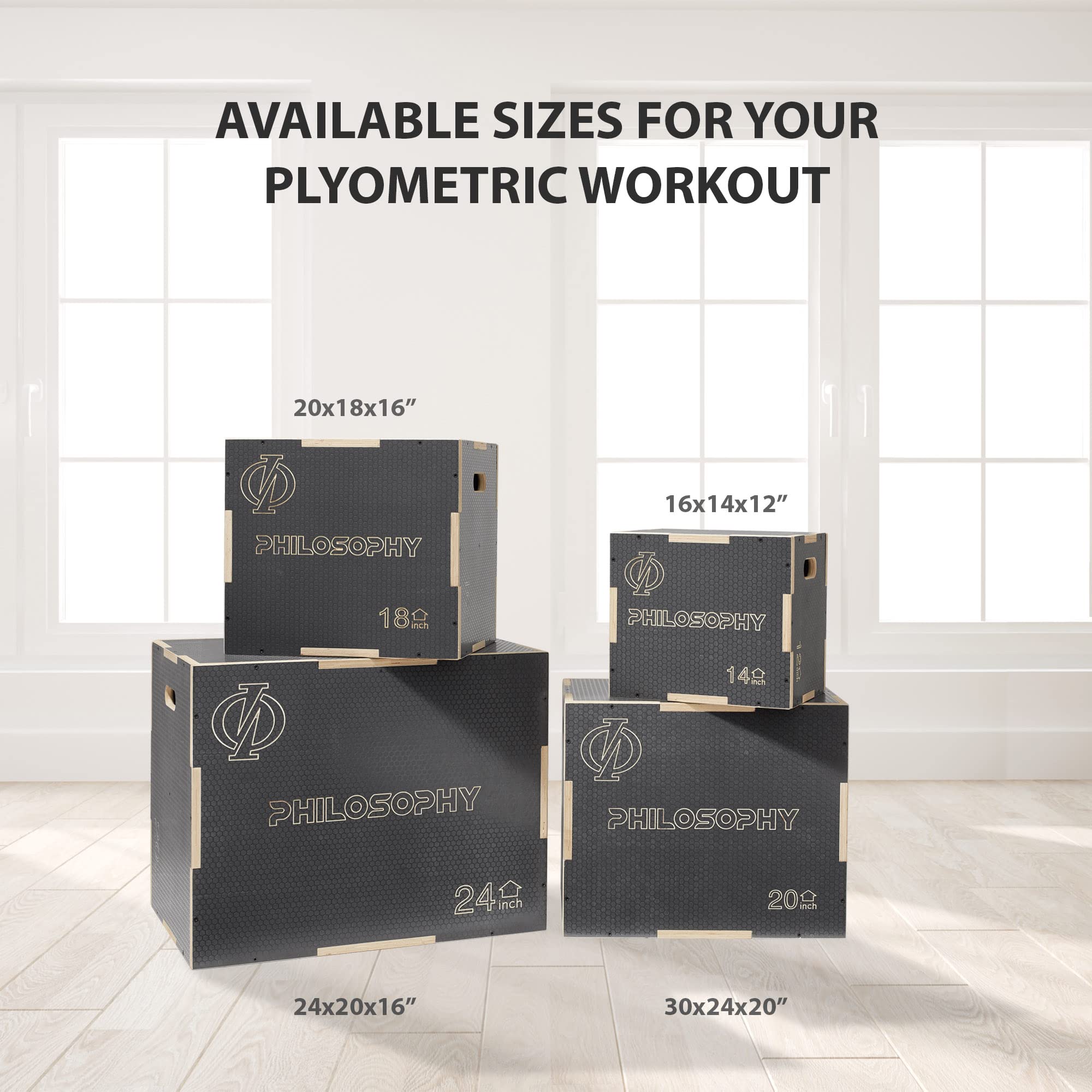 Philosophy Gym 3-in-1 Non-Slip Wood Plyometric Box - Sturdy Jump Box for CrossFit, HIIT & Home Workouts - Perfect for Strength Training, Cardio & Plyometric Exercises
