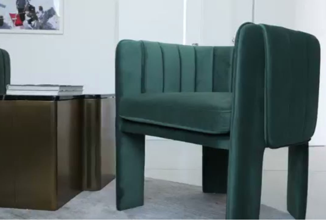 Olivia Channel Tufted Armchair - Green Velvet Barrel Chair for Living Room, Bedroom & Office - Mid-Century Modern Accent Chair with Comfortable Cushioning