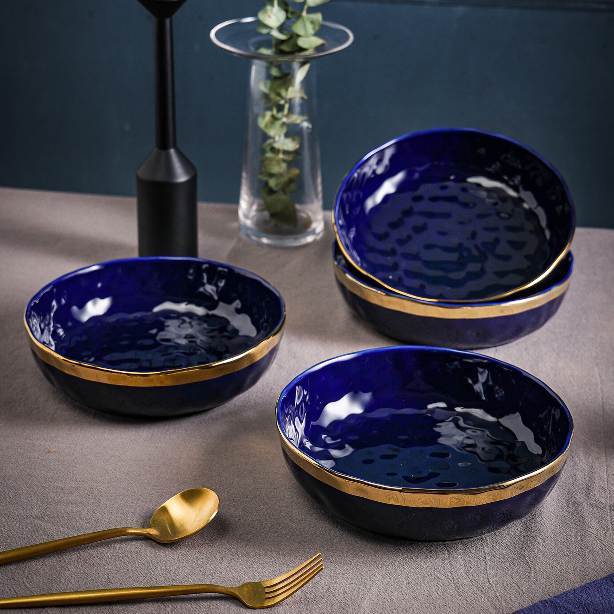 Florian Porcelain Pasta Bowl - Elegant Blue Ceramic Dinnerware for Italian Cuisine | Perfect for Pasta, Salad & Soup Serving at Home or Restaurant