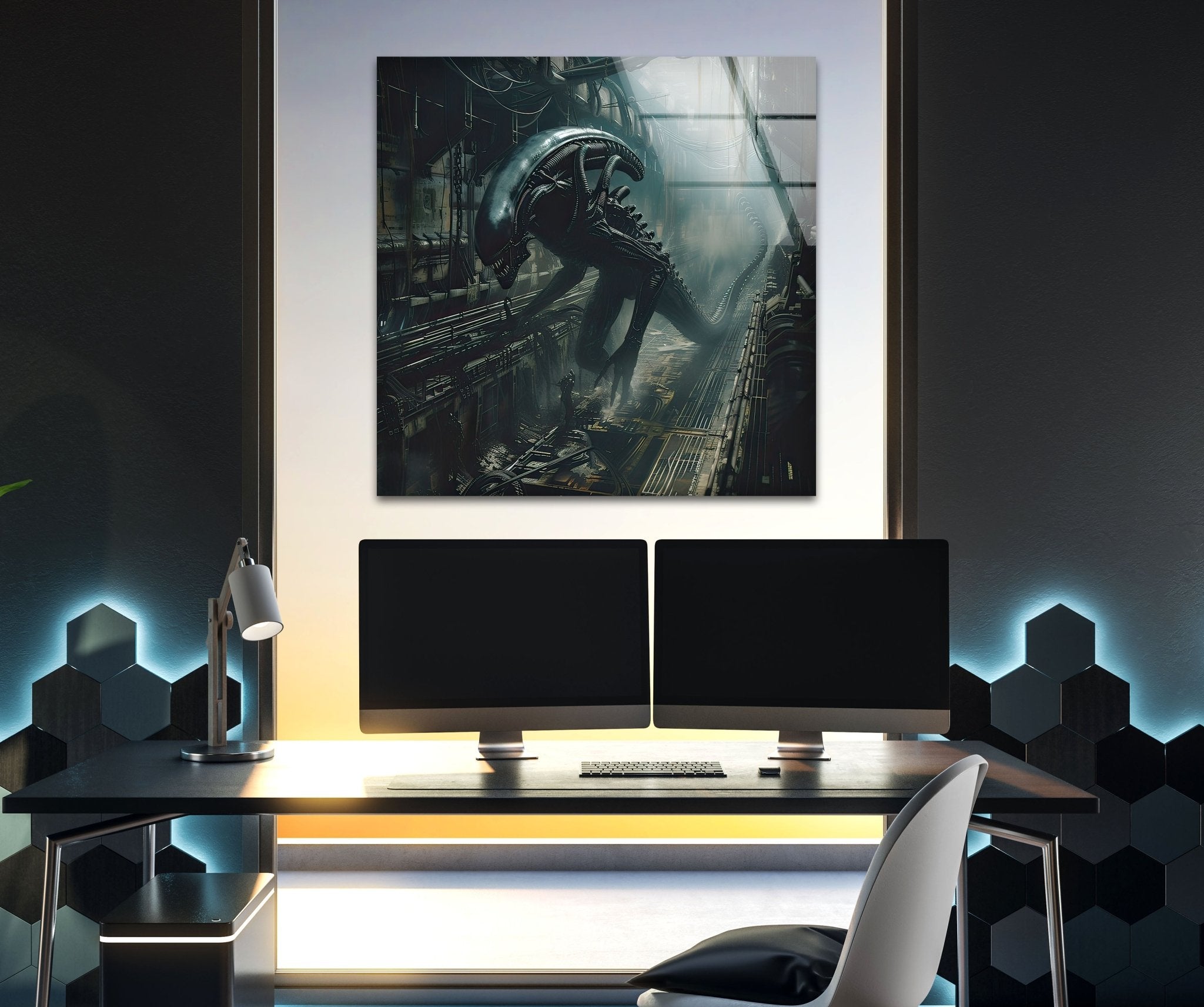 Alien Glass Wall Art - Modern Abstract Home Decor for Living Room, Bedroom & Office - Unique Handcrafted Glass Artwork for Sci-Fi & Space Enthusiasts