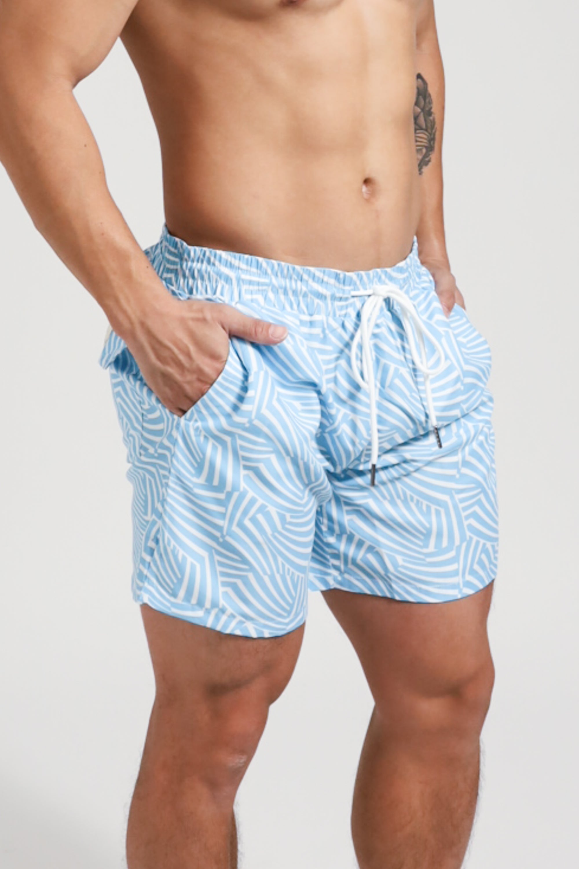 Southport Men's Quick-Dry Swim Trunks - UPF 50+ Blue Wave Print Board Shorts for Beach, Pool & Water Sports