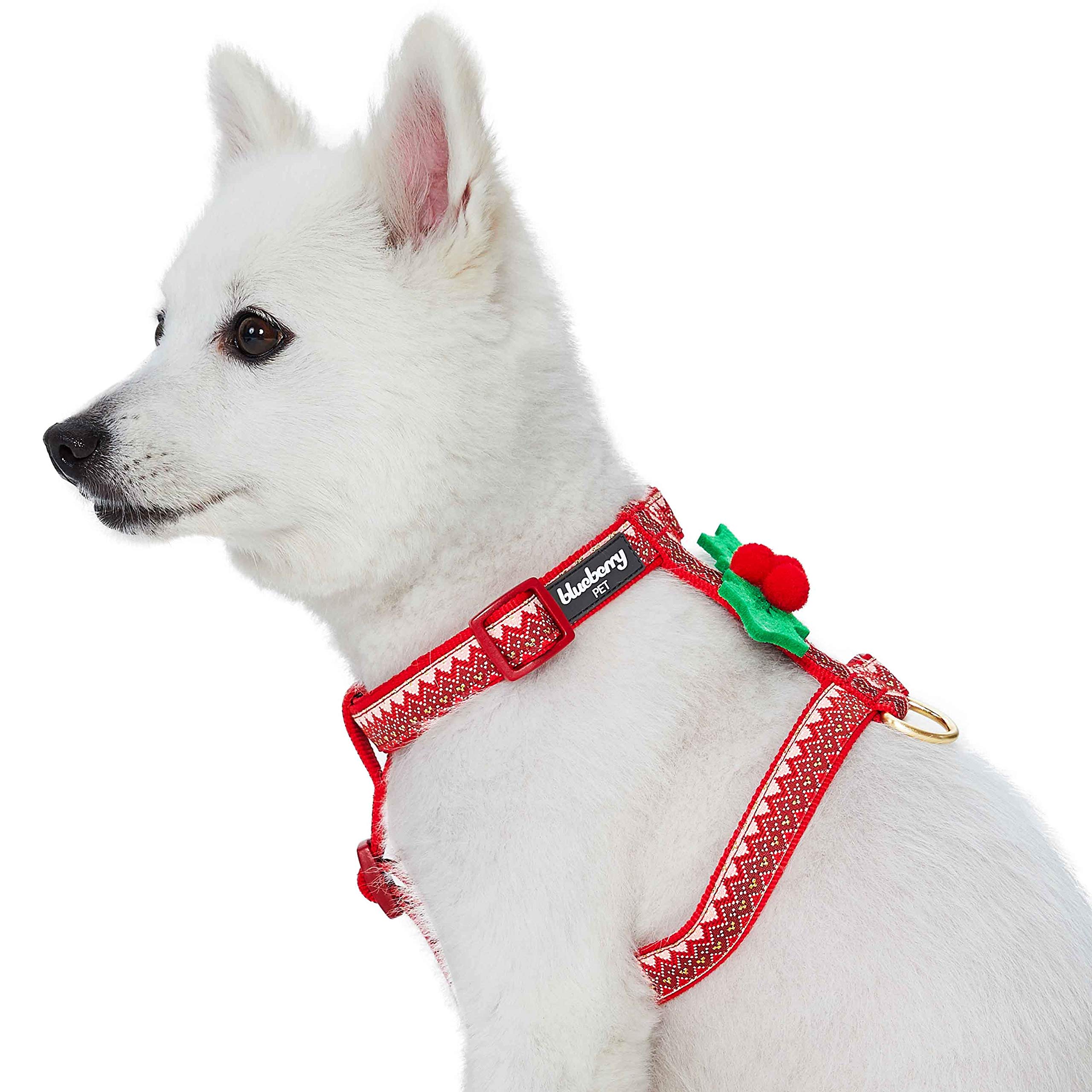 Blueberry Pet Christmas Zigzag Chevron No-Pull Dog Harness with Holly Décor - Adjustable Small Dog Vest for Walking & Training | Festive Holiday Outfit for Puppies
