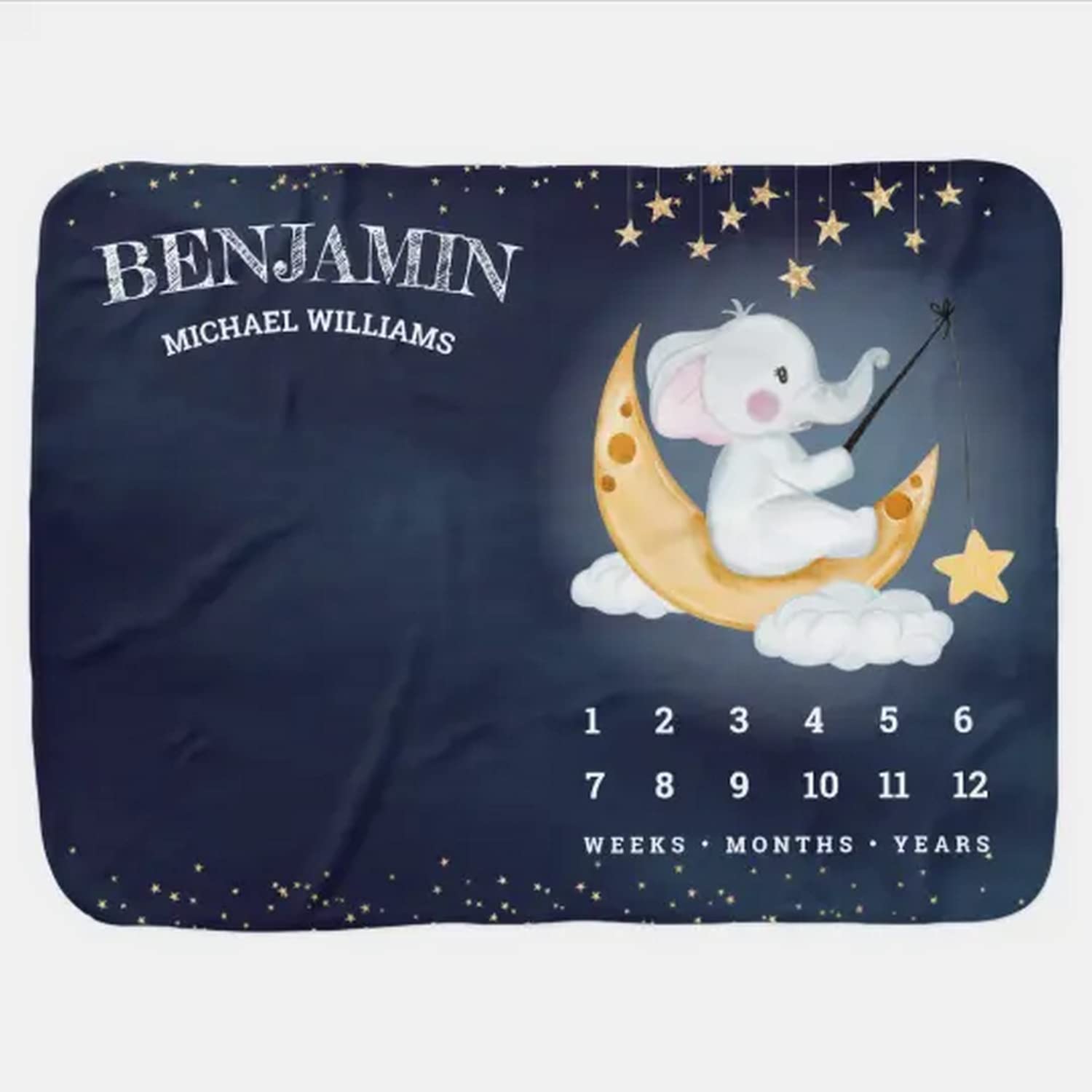 Personalized Baby Boy Blanket with Name - Elephant Nursery Gift for Shower, Birthday & Christmas - Perfect for Newborns & Toddlers