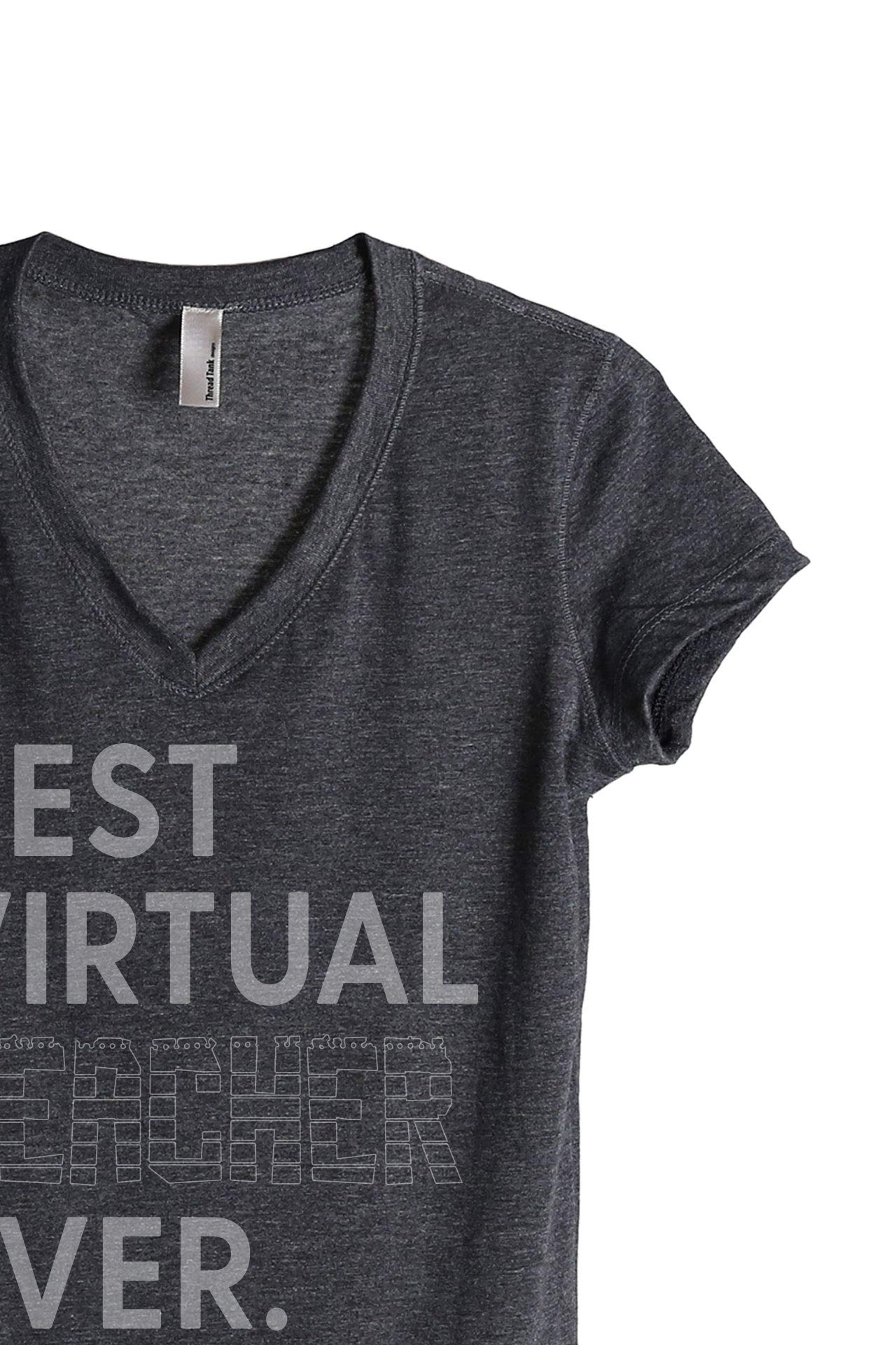 Best Virtual Teacher Ever Women's Relaxed V-Neck T-Shirt - Comfortable Thread Tank Tee for Online Teaching, Remote Work & Casual Wear