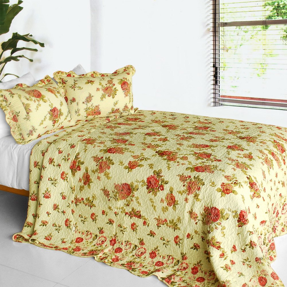Blancho Bedding 3-Piece Cotton Vermicelli-Quilted Printed Quilt Set - Full/Queen Size - Soft & Breathable Bed Cover for Cozy Home Decor - Perfect for Master Bedroom, Guest Room & Dormitory