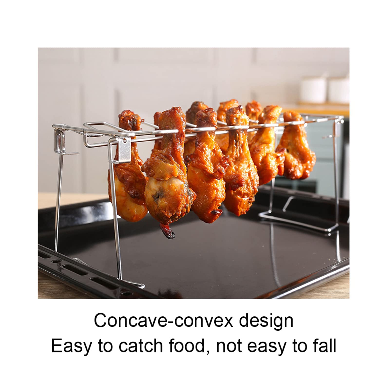 2-Piece Stainless Steel Chicken Wing & Leg Grill Rack - 14 Slot Non-Stick BBQ Rack for Smoker, Grill or Oven - Perfect for Backyard BBQs, Camping & Outdoor Cooking
