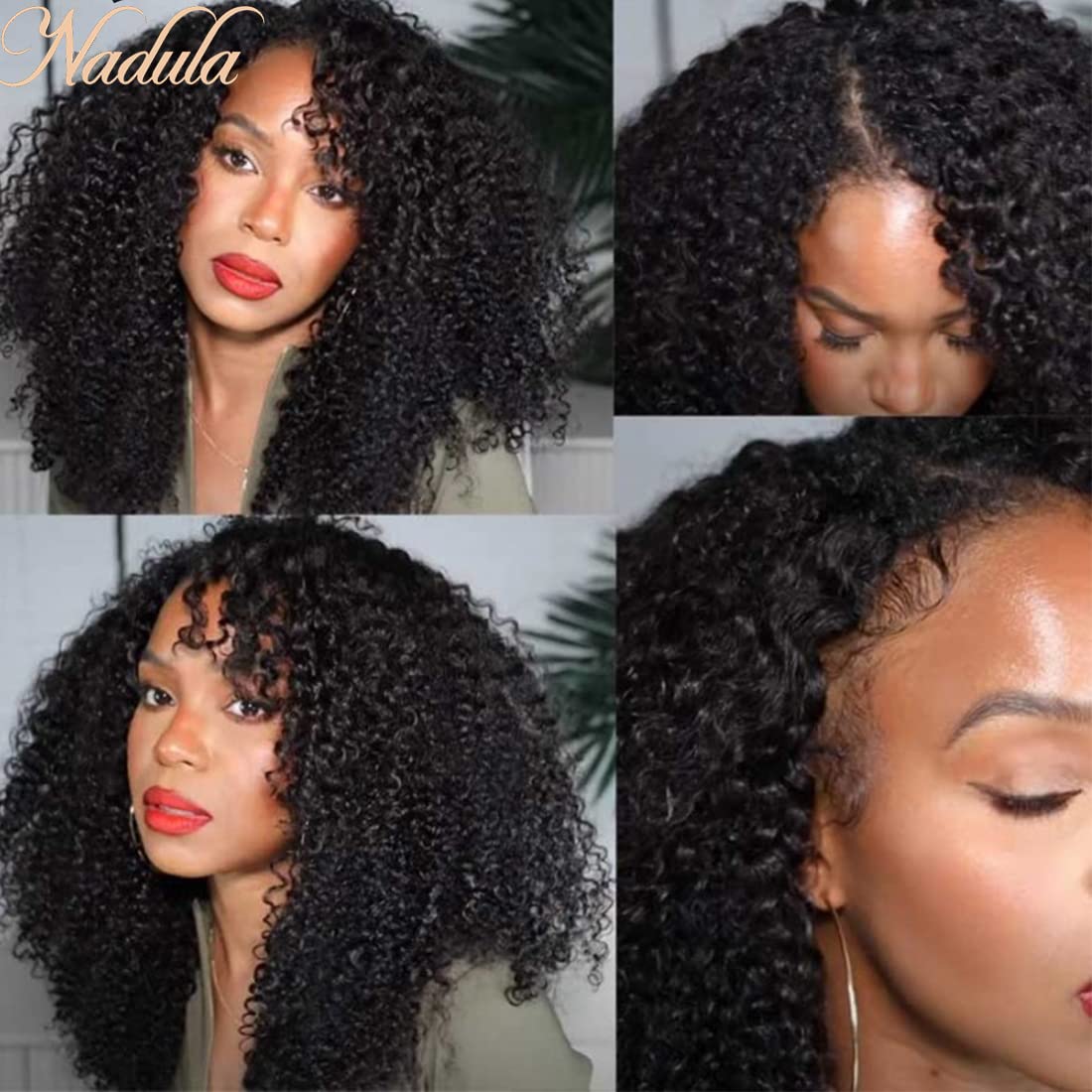 Nadula 10A Malaysian Kinky Curly Human Hair V-Part Wig | Glueless No Leave Out U-Part Wig for Black Women | 150% Density 24-Inch Afro Curly Clip-In Half Wig | Beginner Friendly Natural Hairstyle for Daily Wear, Parties & Special Occasions