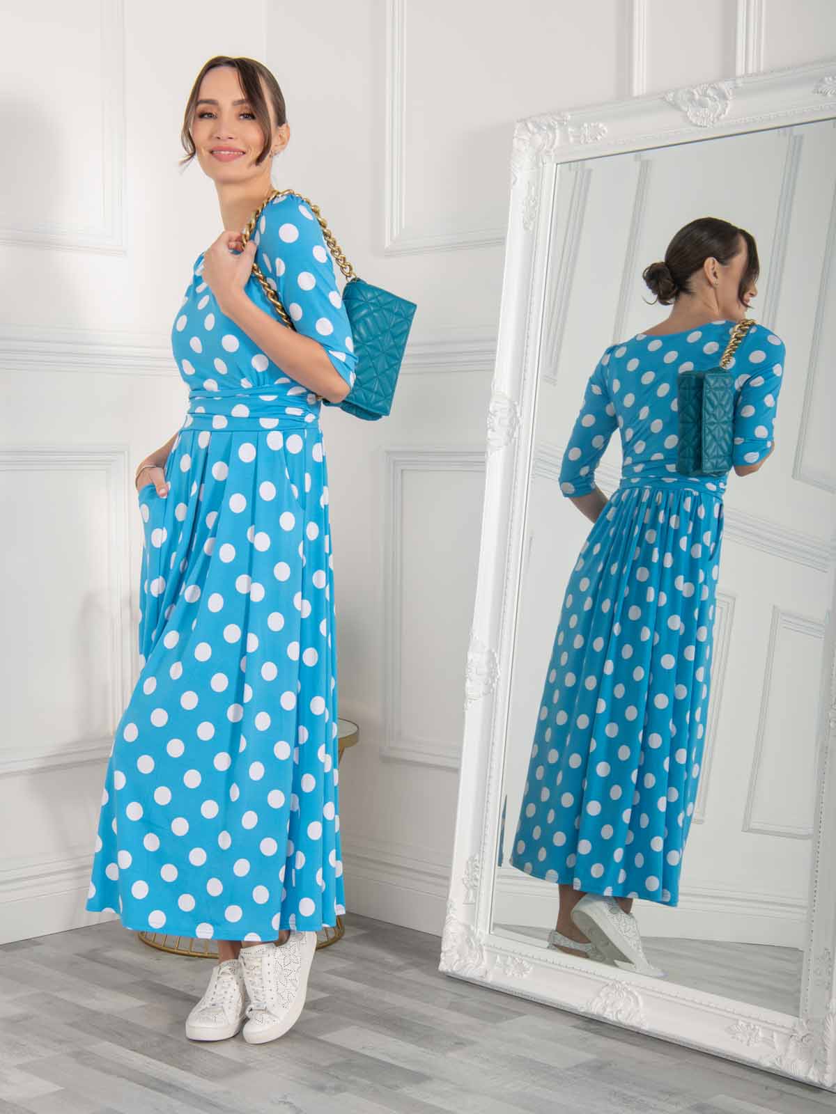 Deasia Polka Dot Maxi Dress - Blue Floral Summer Dress for Women | Beach Wedding, Vacation & Party Outfit