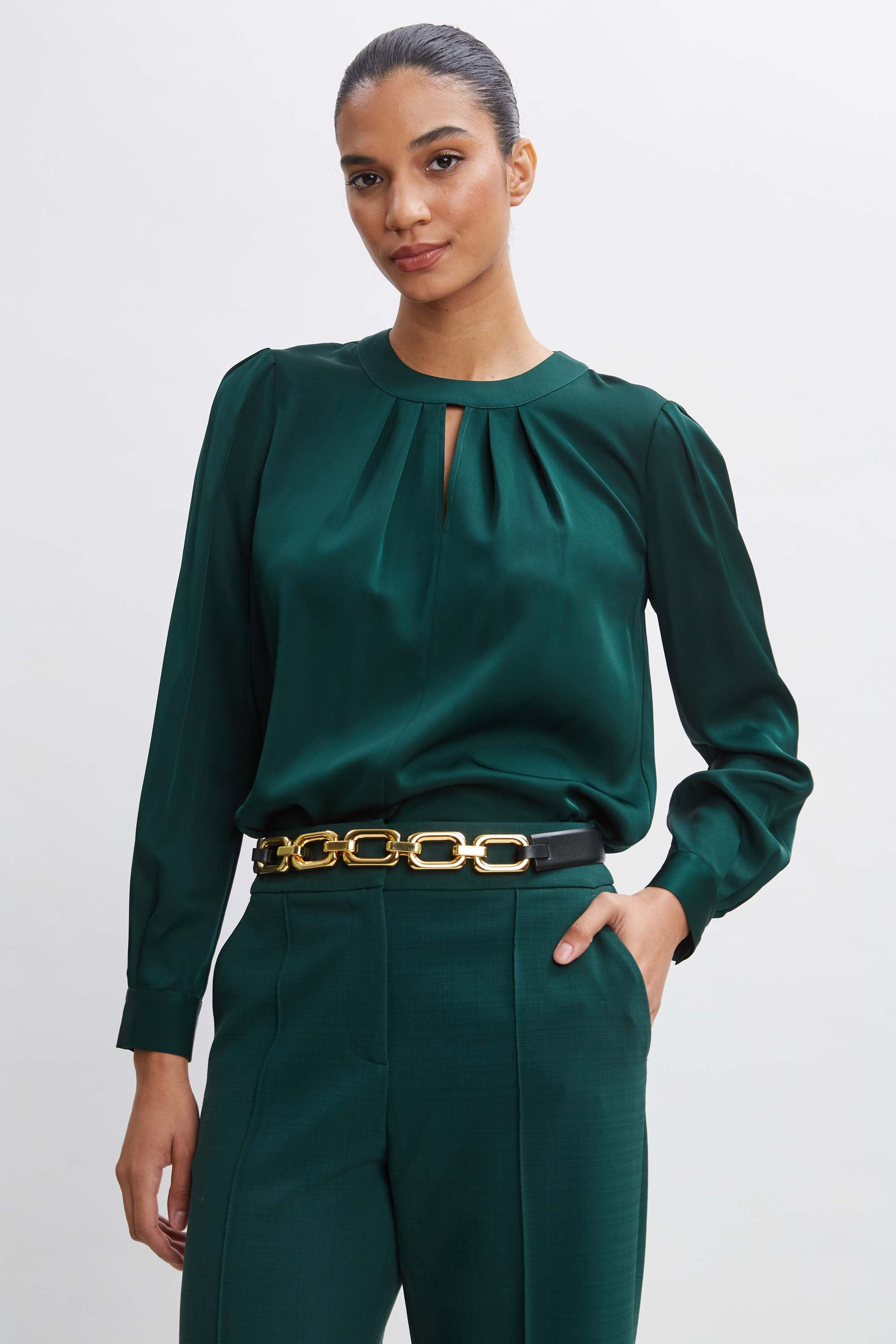 Silk Keyhole Blouse for Women - Elegant V-Neck Tops for Casual & Party Wear - Perfect for Office, Date Night & Special Occasions