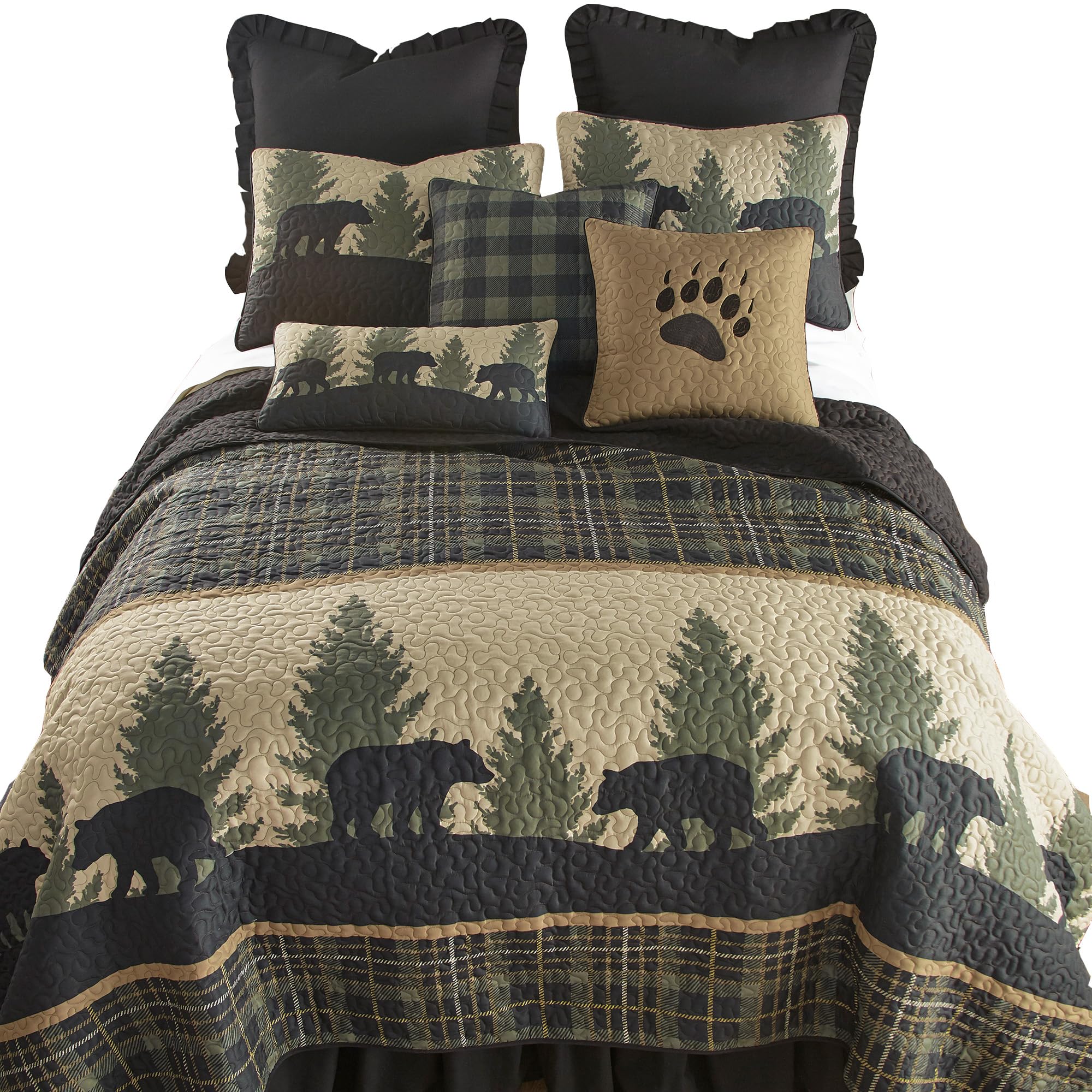 Donna Sharp King Quilt - Bear Walk Plaid Lodge Quilt with Bear Pattern - Machine Washable - Cozy Cabin Bedding for Winter Nights & Rustic Home Decor