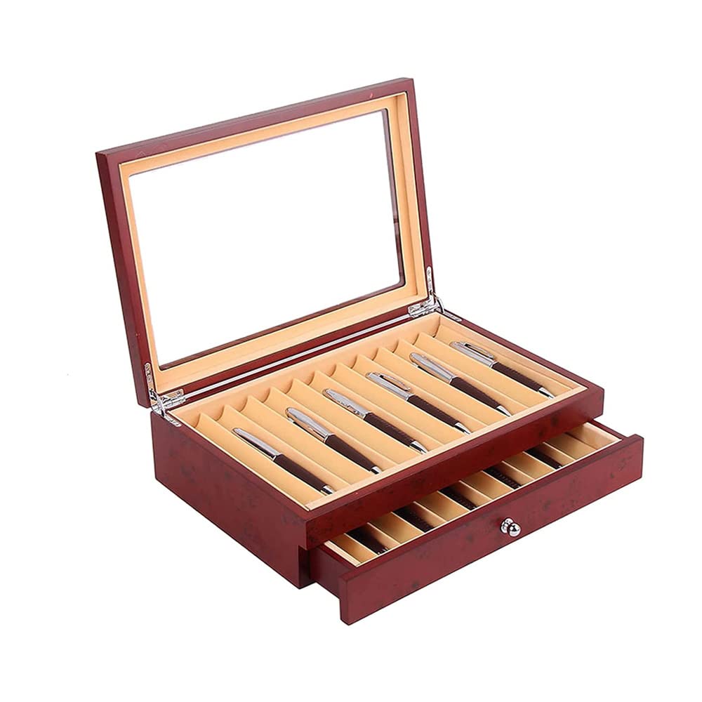 Premium 2-Layer Wooden Fountain Pen Display Case with Glass Top & 23 Slots - Luxury Collector's Organizer for Home, Office, or Gift Shop - Perfect for Pen Enthusiasts & Elegant Storage Solutions