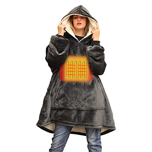 Heated Wearable Blanket Hoodie for Women & Men - Oversized Sherpa Fleece with Sleeves & Giant Pocket | Warm Cozy Flannel Wearable Blanket for Lounging, Camping & Winter Comfort