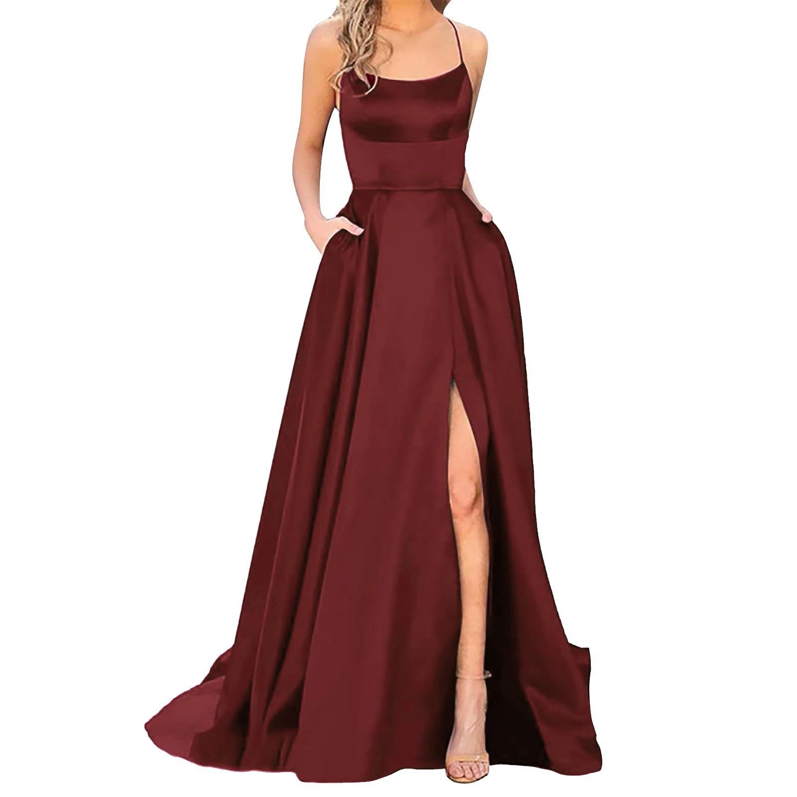 Elegant Satin Backless Sleeveless Long Prom Dress for Women - Formal Evening Party & Wedding Guest Gown with Side Slit | Perfect for Cocktail Events, Galas, and Special Occasions