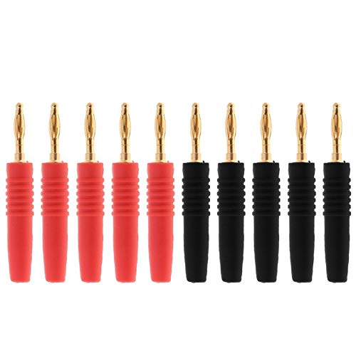 10pcs 2mm Solder Type Male Banana Plug Connectors - Red & Black Speaker Wire Terminals for Audio Equipment, Guitar Amps, and Home Theater Systems