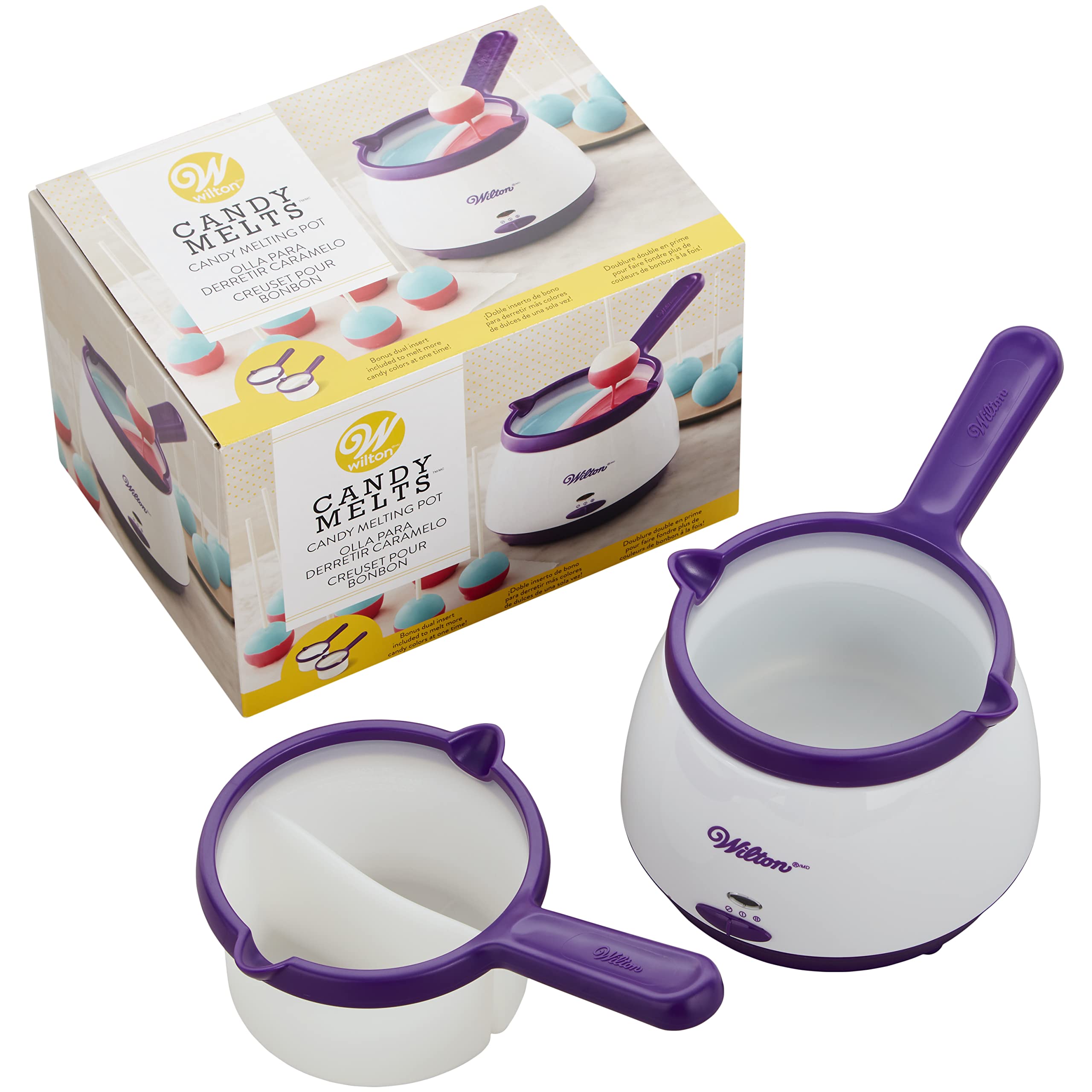 Wilton Candy Melts Candy and Chocolate Melting Pot - 2.5 Cups Capacity with Full & Divided Plastic Inserts for Cake Decorating, Candy Making, and Chocolate Dipping