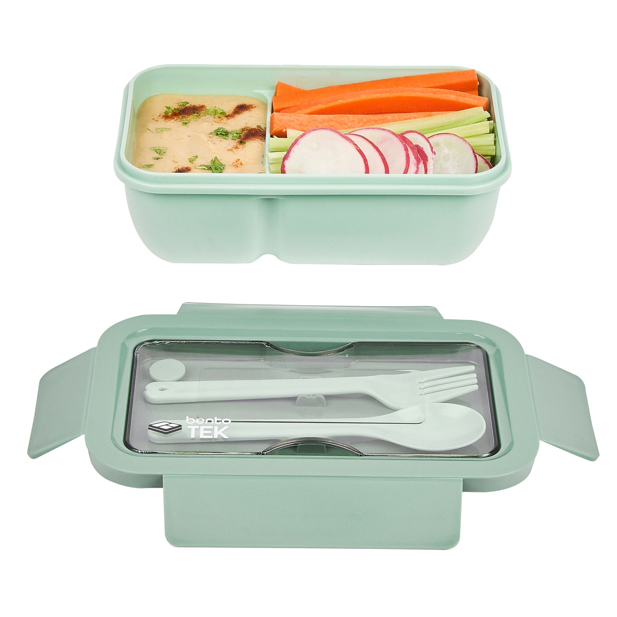 Bento Tek 29 oz Green BPA Free Lunch Box with Fork & Spoon - Microwave Safe Food Container (7.75