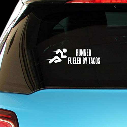 Funny Runner Fueled by Tacos Car & Laptop Vinyl Decal Sticker - Perfect for Office, Home, Gym & Car Decor