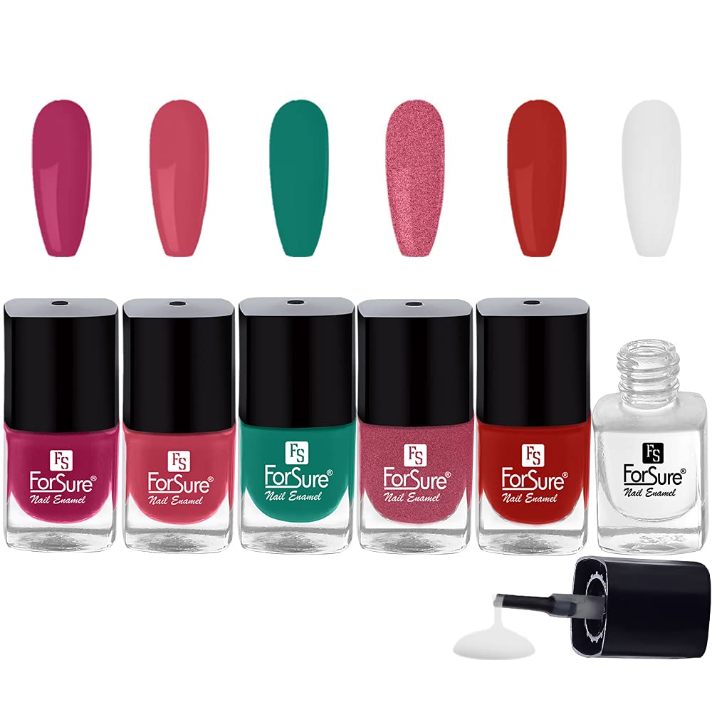 ForSure® Gel Nail Polish Set of 6 Colors - Pink, Light Pink, Green, Clear, Shiny Pink, Deep Red - 5ml Each | Long-Lasting Shine Finish | Perfect for Manicures, Pedicures, Nail Art & Salon Use