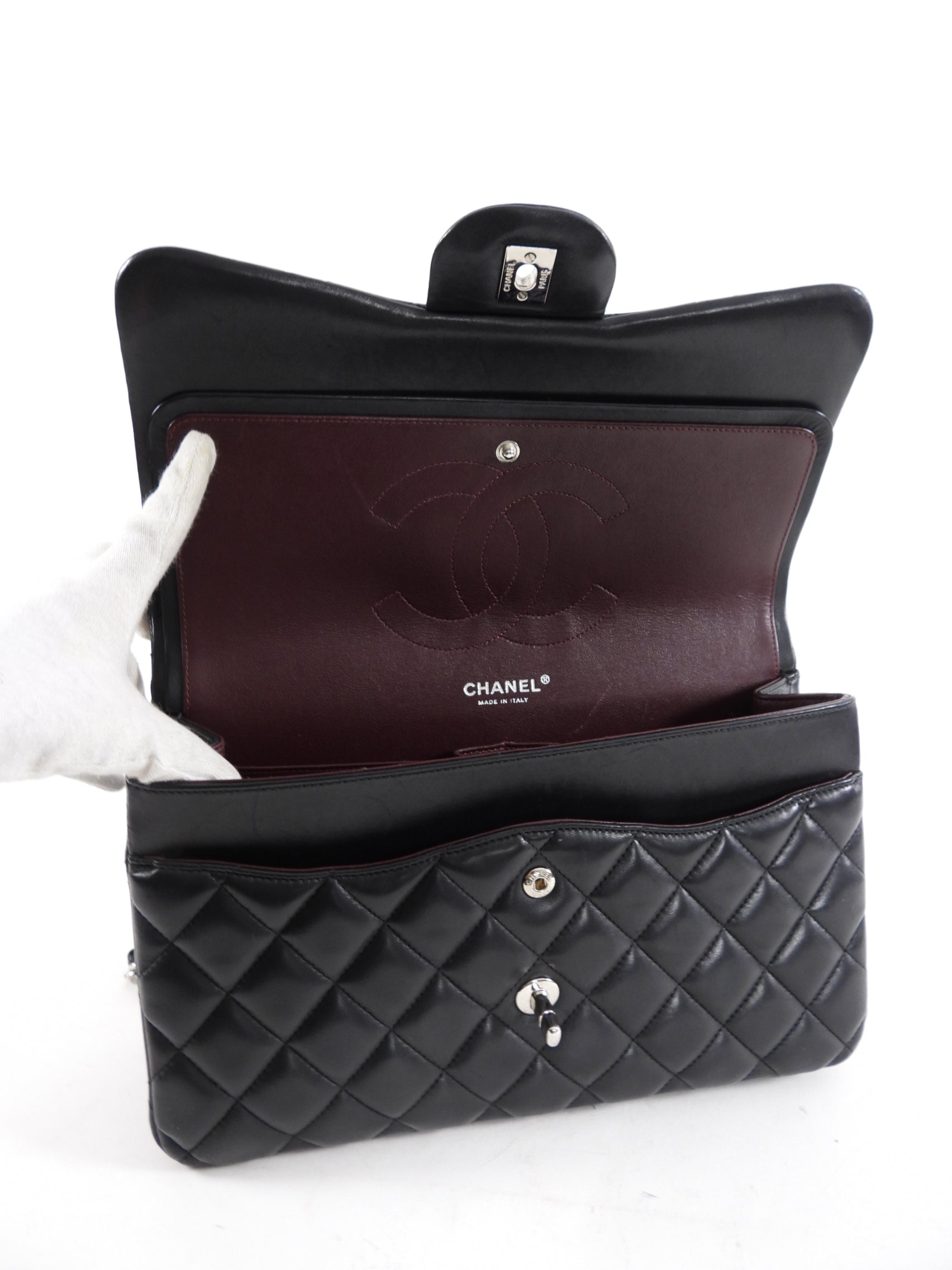 Chanel Black Lambskin Leather Jumbo Double Classic Flap Bag with Silver Hardware - Luxury Designer Handbag for Women, Perfect for Evening Events & Special Occasions