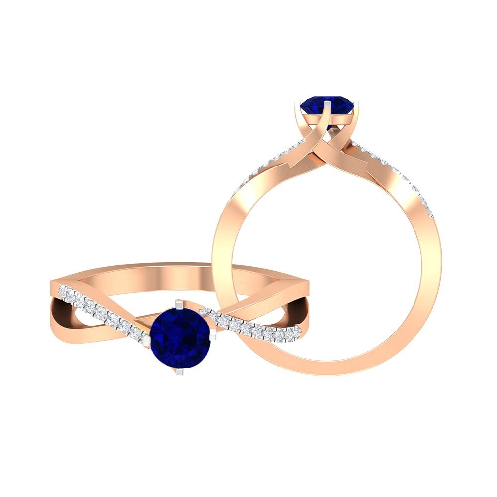 3/4 CT Blue Sapphire and Diamond Ring - 14K Solid Gold Engagement Ring with Diamond Accent, Infinity Band for Women | Perfect for Proposals, Anniversaries & Special Occasions