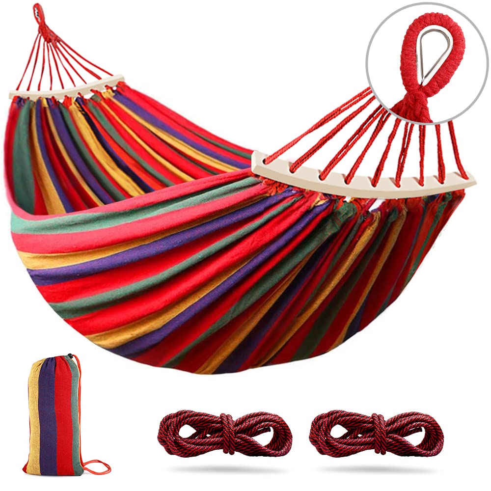 Outerman 275 x 155 cm Heavy Duty Camping Hammock - 550lb Capacity Thickened Canvas Fabric with Anti-Roll Balance Beams & Reinforced Tree Straps - Perfect for Backyard, Beach, Travel, Hiking and Outdoor Adventures