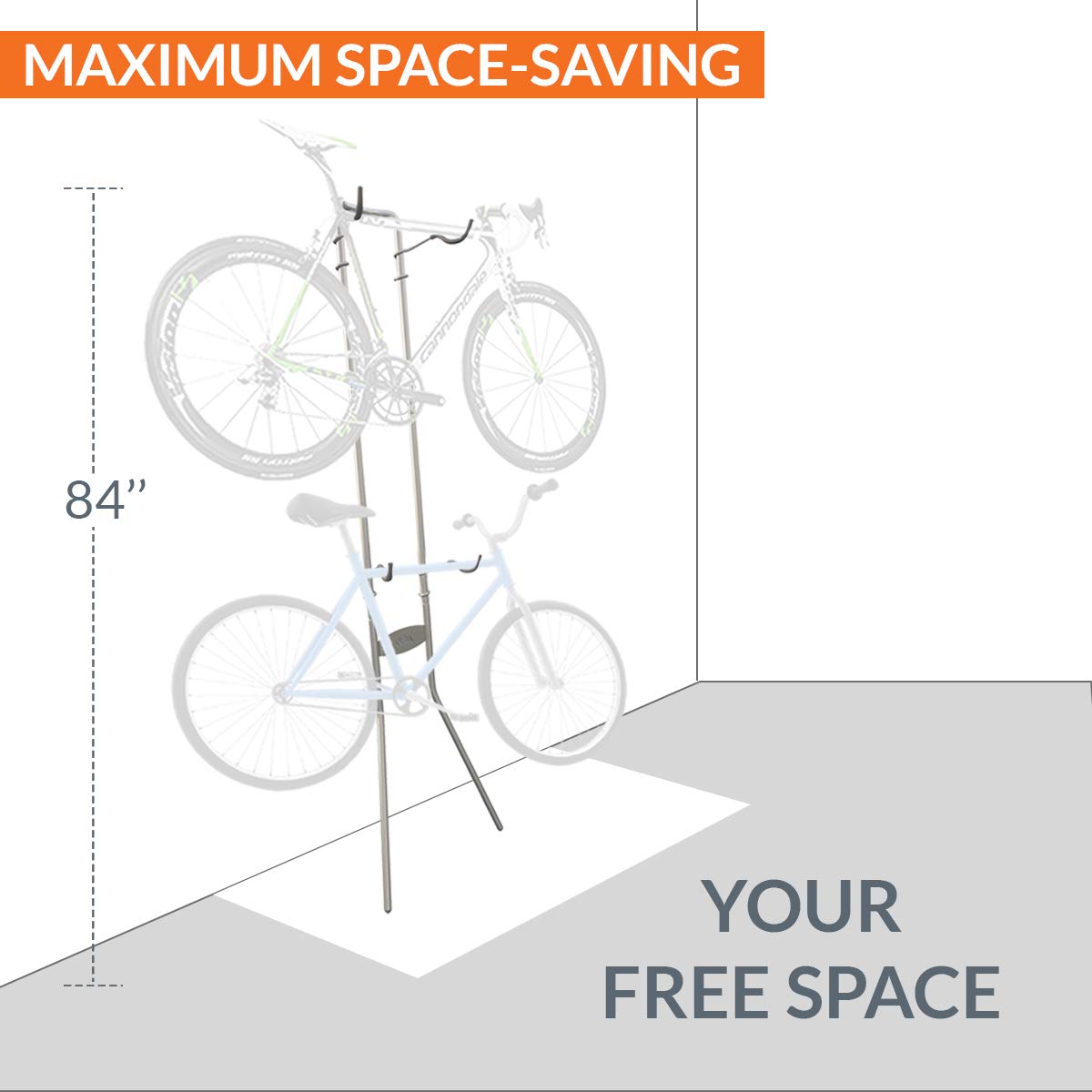 Delta Cycle Michelangelo Bike Stand - Heavy Duty Wall Mount for 2 Bikes | Silver Metal Storage Rack for Home, Apartment & Garage | Perfect for Space-Saving Bike Organization & Indoor Cycling Setup