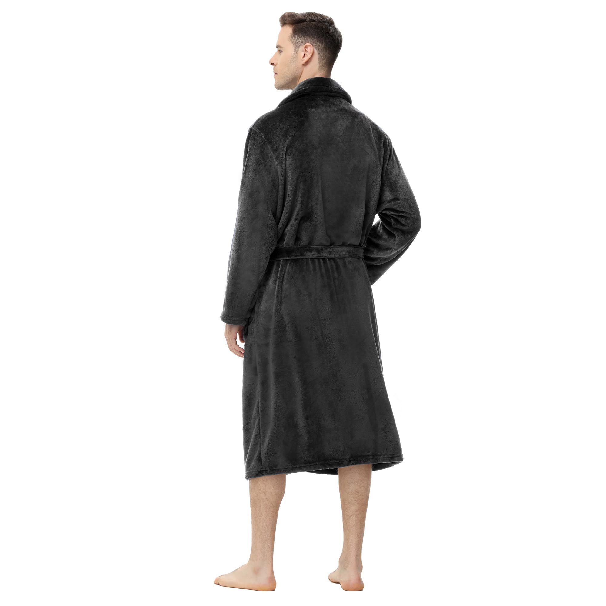Yurhap Men's Fleece Robe - Soft Plush Bathrobe with Belt & 2 Pockets - Cozy Winter Loungewear for Home, Spa & Relaxation