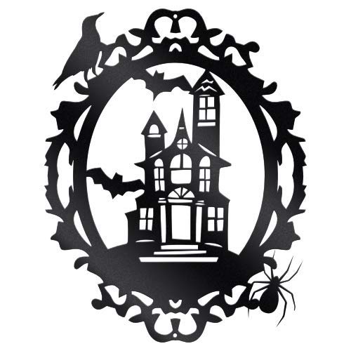 Steel Roots Metal Hanging Haunted House Wall Art - Spooky Halloween Decor for Living Room, Home & Party | Haunted House Decoration, Housewarming Gift, Gothic Home Decor (Black) - Perfect for Halloween Parties, Haunted House Themes & Gothic Interior Design