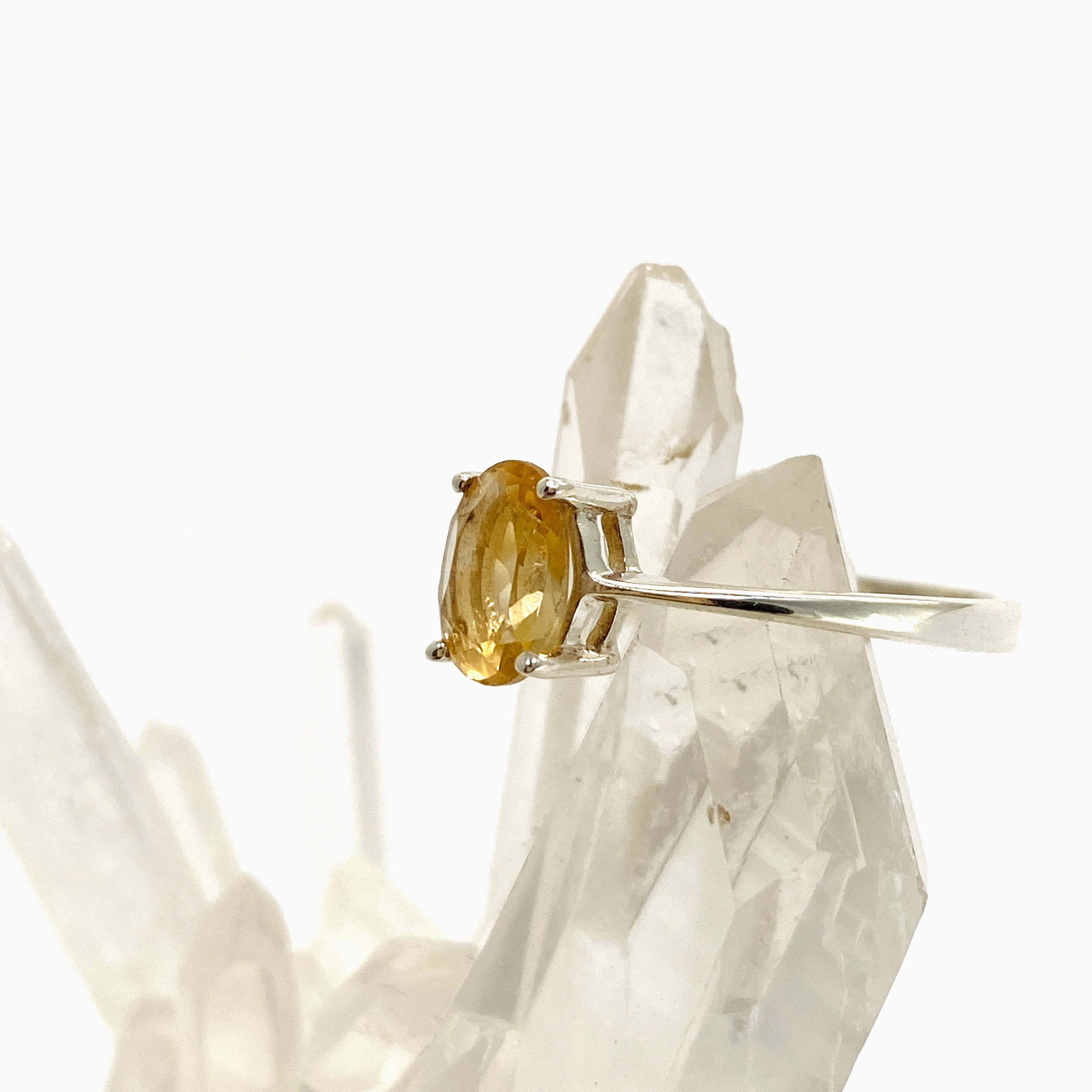 Natural Citrine Oval Faceted Gemstone Ring - Size 8.5 (PRGJ909) - Elegant Jewelry for Women, Perfect for Weddings, Parties & Special Occasions