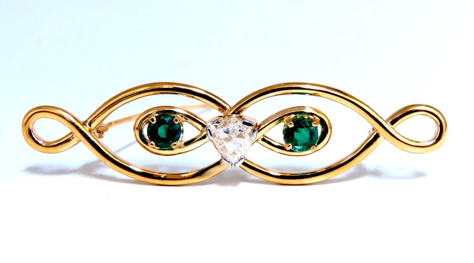 14K Gold Natural Trilliant Diamond & Emerald Infinity Pin - Elegant Jewelry for Weddings, Anniversaries & Special Occasions