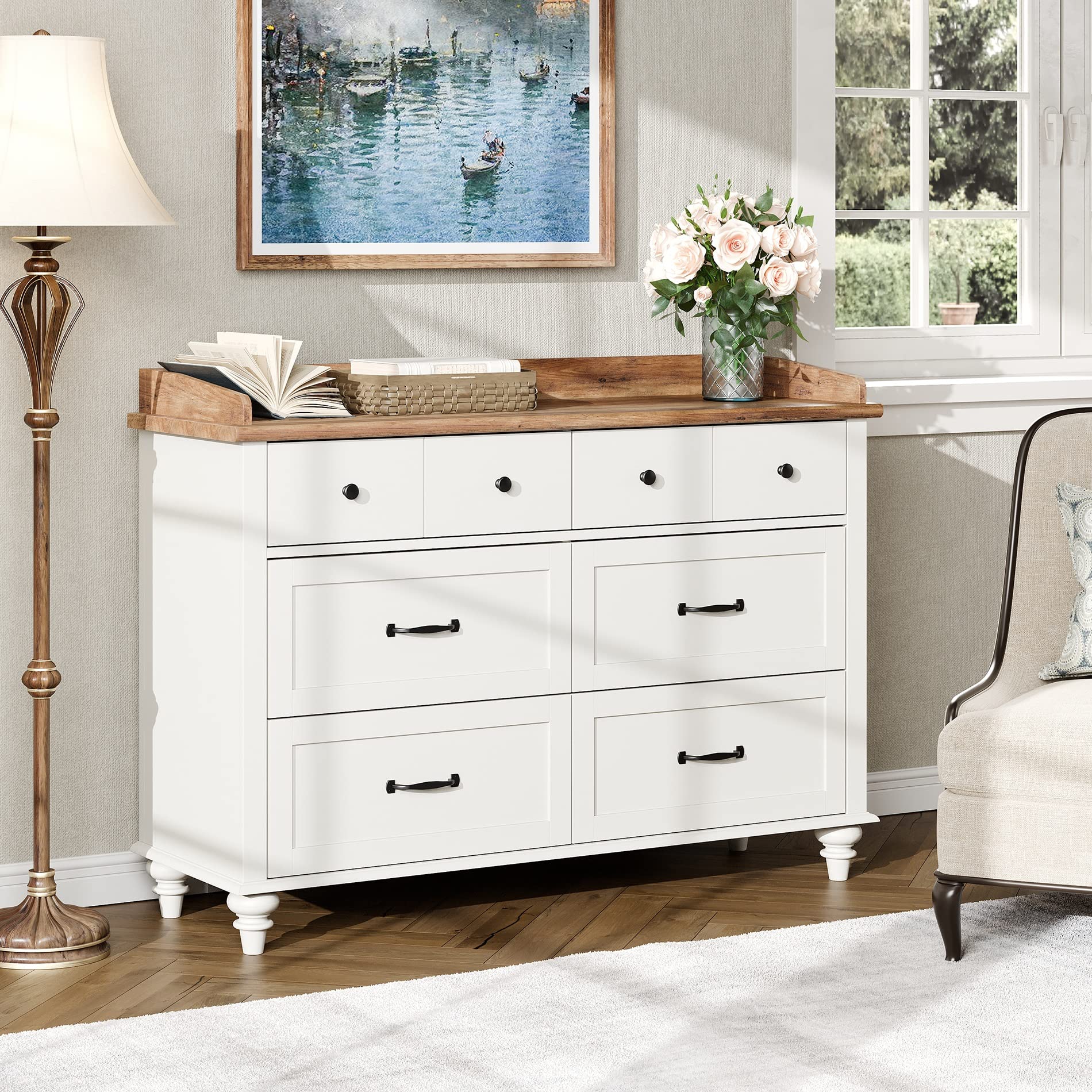 WAMPAT White 6-Drawer Dresser for Bedroom - Mid Century Modern Kids Dresser with Metal Slides & Solid Wood Legs - Sturdy Storage Cabinet Organizer for Nursery, Kids Room & Bedroom Decor