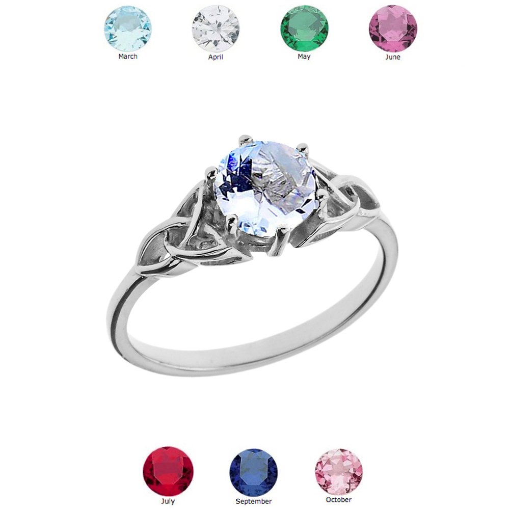 14k White Gold Celtic Trinity Knot Engagement Ring with Birthstone - Personalized Proposal Ring for Women, Size 12 - Perfect for Weddings, Anniversaries & Special Occasions