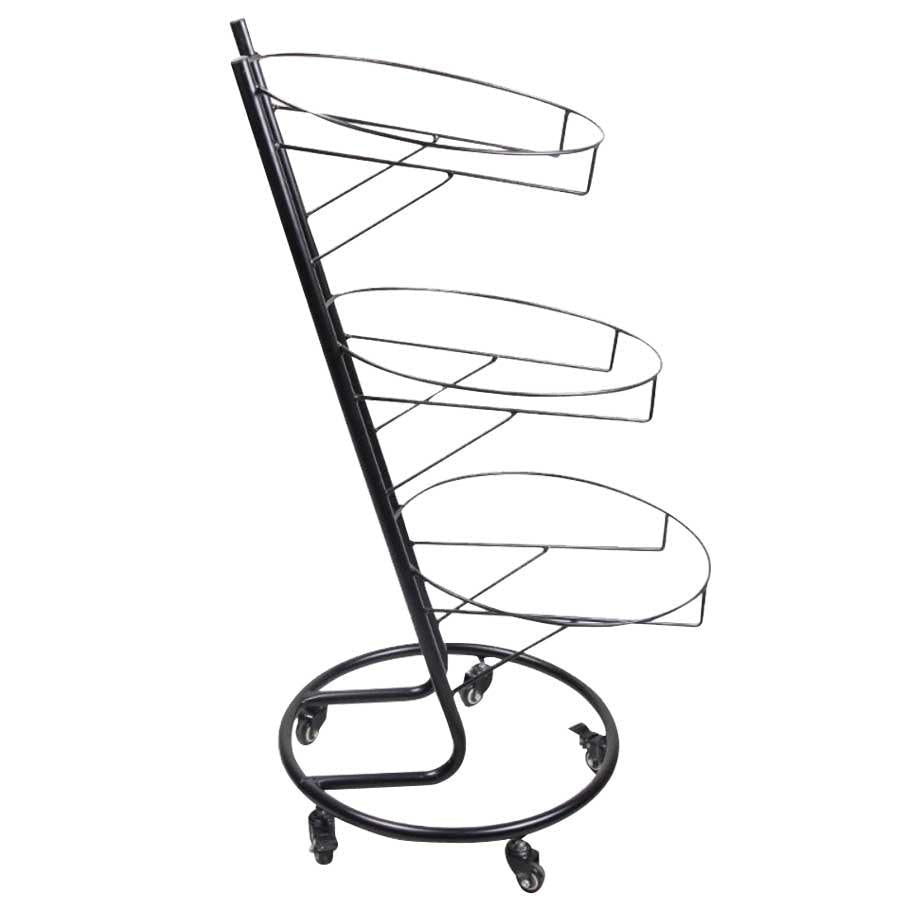 3 Tier Black Display Stand with 5 Wheels - Heavy Duty Rolling Shelf Organizer for Retail Stores, Bakeries & Home Decor - 44294