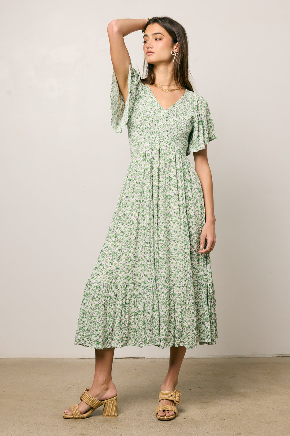 Lily Floral Smocked Midi Dress for Women - Summer Boho Flowy Dress with Puff Sleeves - Perfect for Beach Vacations, Garden Parties & Date Nights