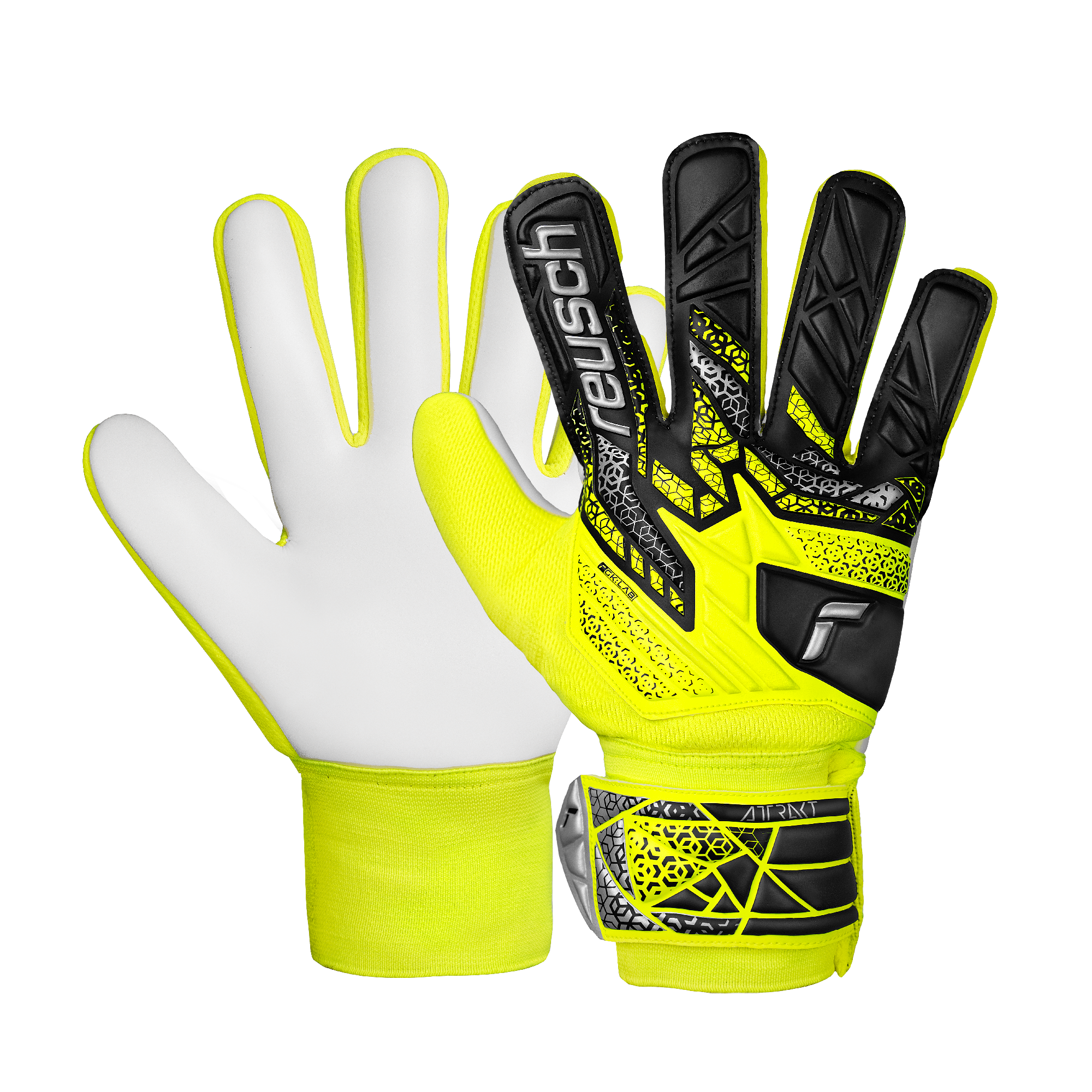 Reusch Attrakt Starter Solid Junior Goalkeeper Gloves - Safety Yellow & Silver - Perfect for Youth Soccer Training & Matches