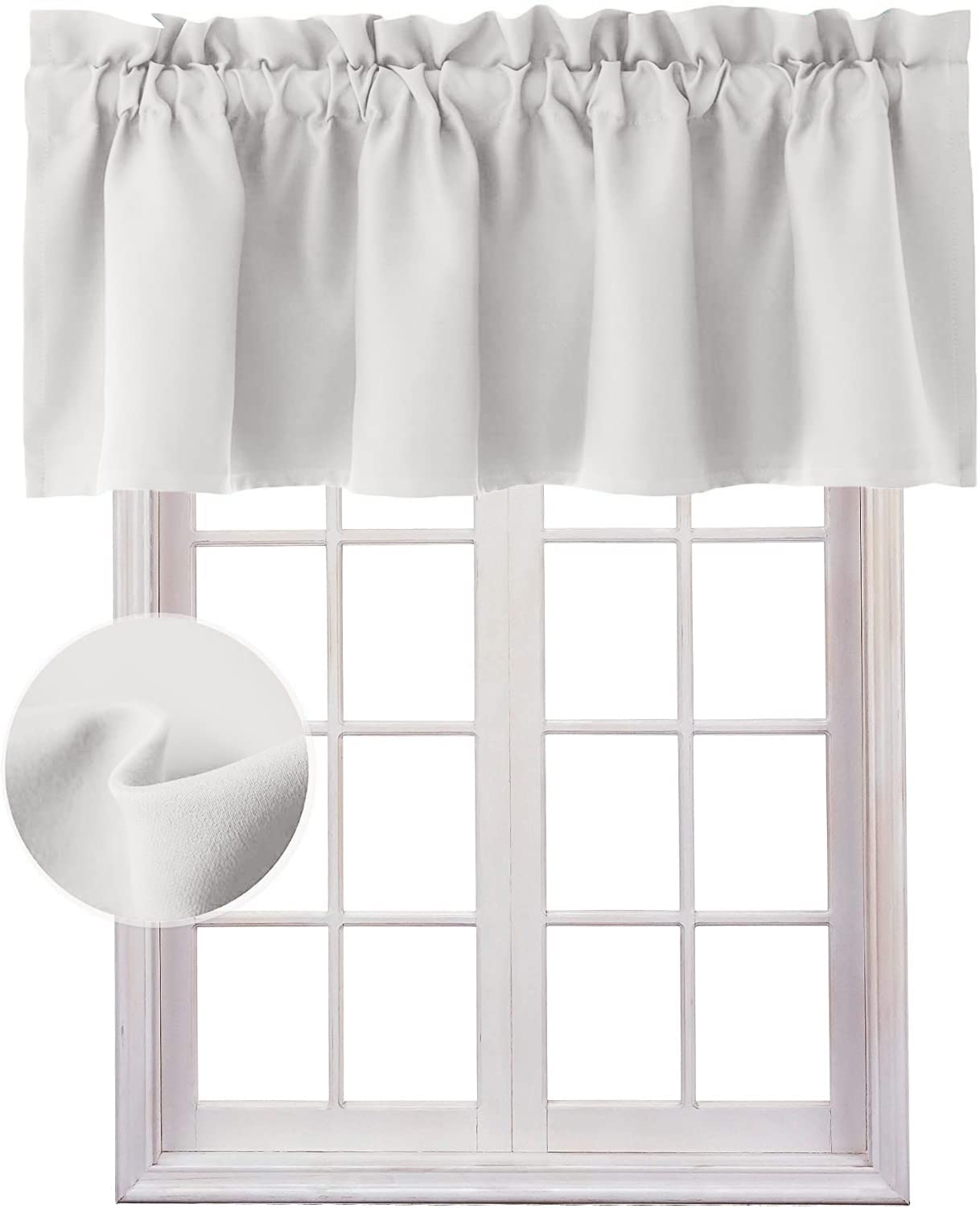 Thermal Insulated Blackout Valance Curtains for Kitchen - Solid Window Treatment, Ivory, 52 x 18 Inches, 1 Panel - Perfect for Sun Protection & Energy Efficiency in Home Decor