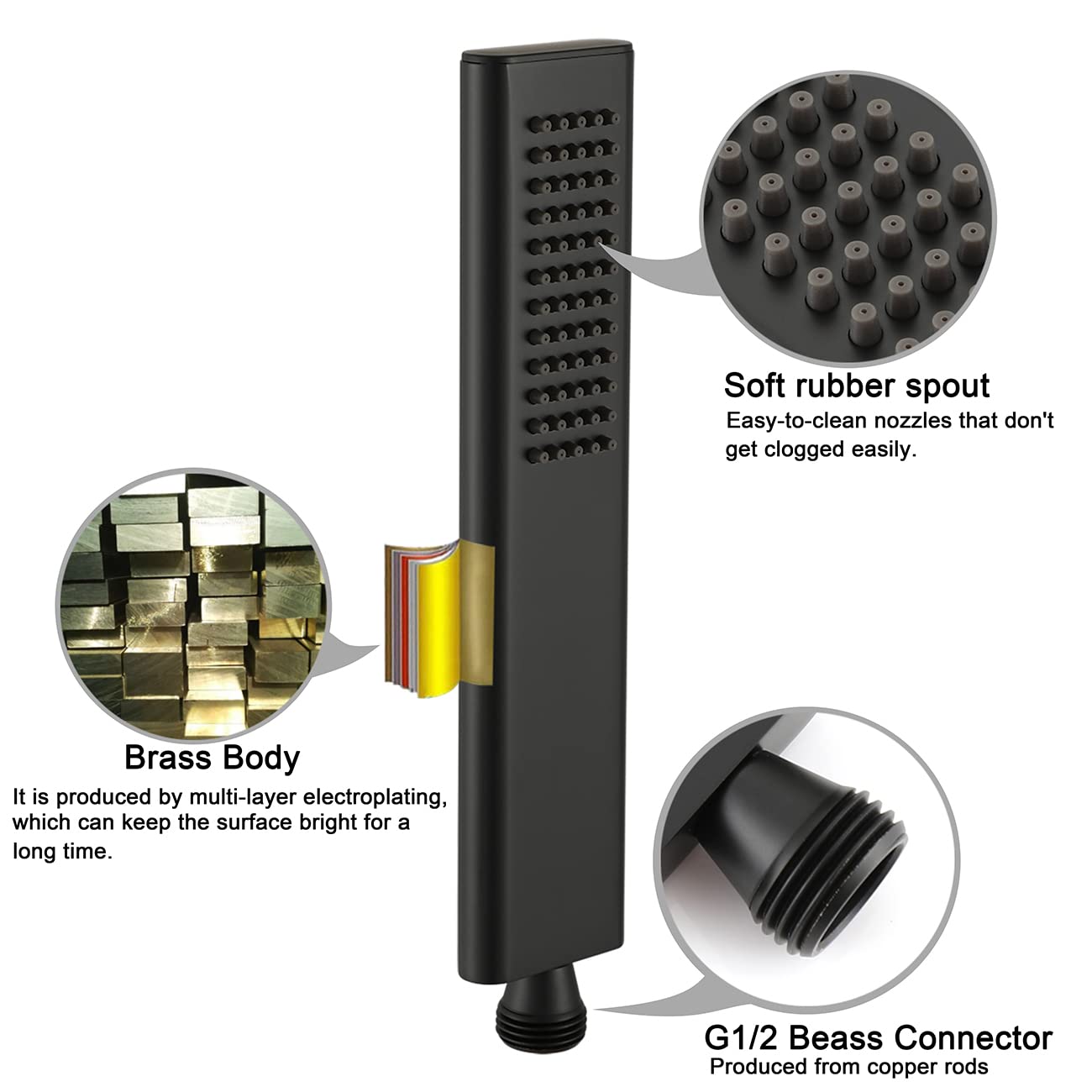 Premium Brass Handheld Shower Head Set - High Pressure Single Function Showerhead with Wall Mount, 60
