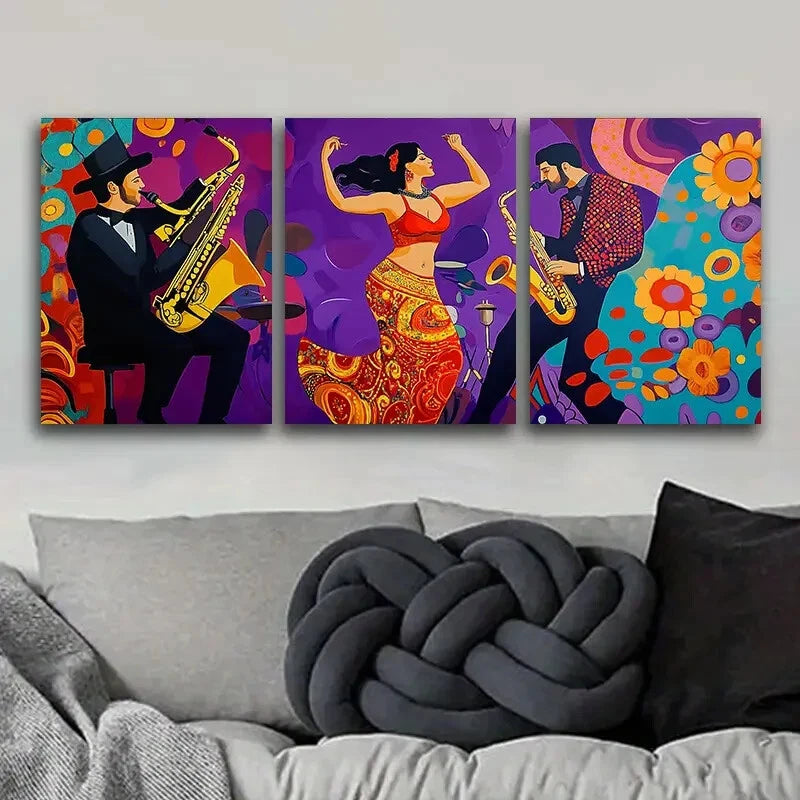3pcs Asian Belly Dancers Art Painting - Metal Print Wall Decor - Ready to Hang - Home & Office Decor - Perfect for Living Room, Bedroom, or Dance Studio