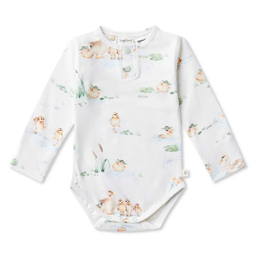 Organic Cotton Long Sleeve Baby Bodysuit - Snuggle Hunny Duck Pond Print - Soft & Comfortable Infant Onesie for Playtime & Nursery Outfits