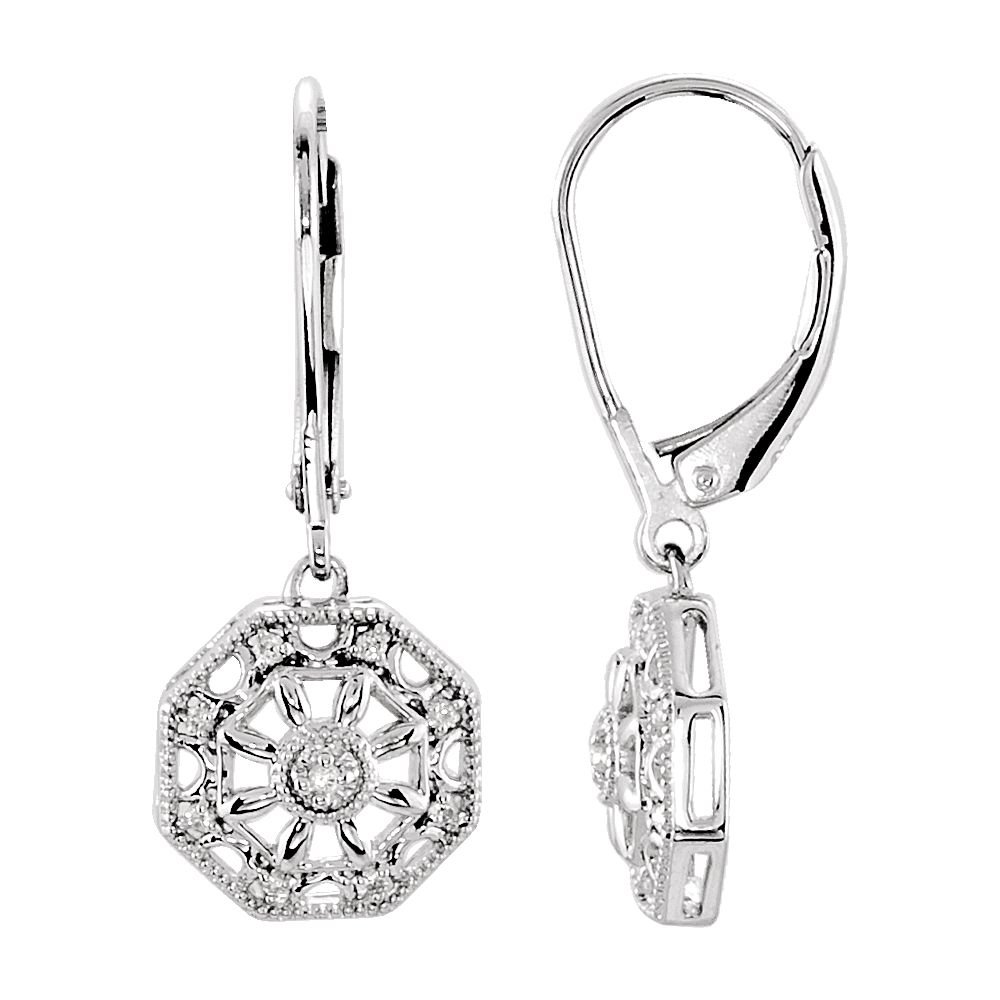 925 Sterling Silver Diamond Lever Back Earrings .07ct - Elegant Jewelry Gifts for Women, Brides, Girlfriends - Perfect for Weddings, Anniversaries, Valentine's Day & Special Occasions