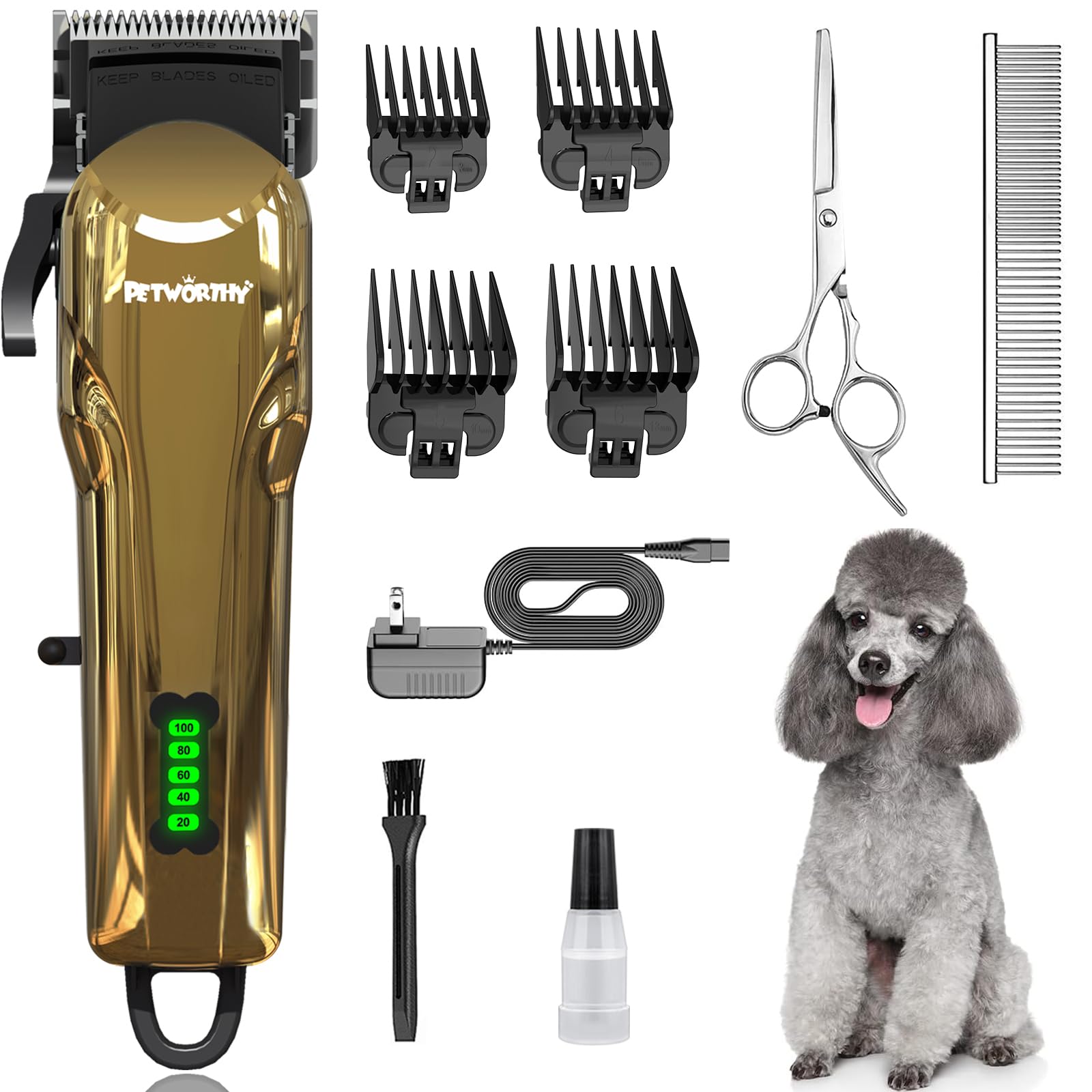 Professional Dog Clippers for Thick Hair - 2000mAh Rechargeable Cordless Pet Grooming Kit, Quiet & Waterproof Trimmer with Safety Guard - Perfect for Home Grooming, Professional Styling & Puppy Haircuts