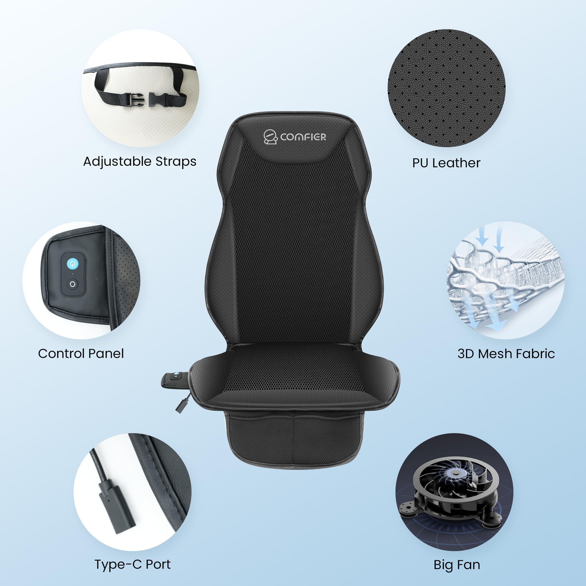 COMFIER 12V Cooling Car Seat Cover Cushion - Universal Front Seat Cooling Pad for Cars, Trucks & SUVs | Stay Cool on Long Drives & Hot Summer Days