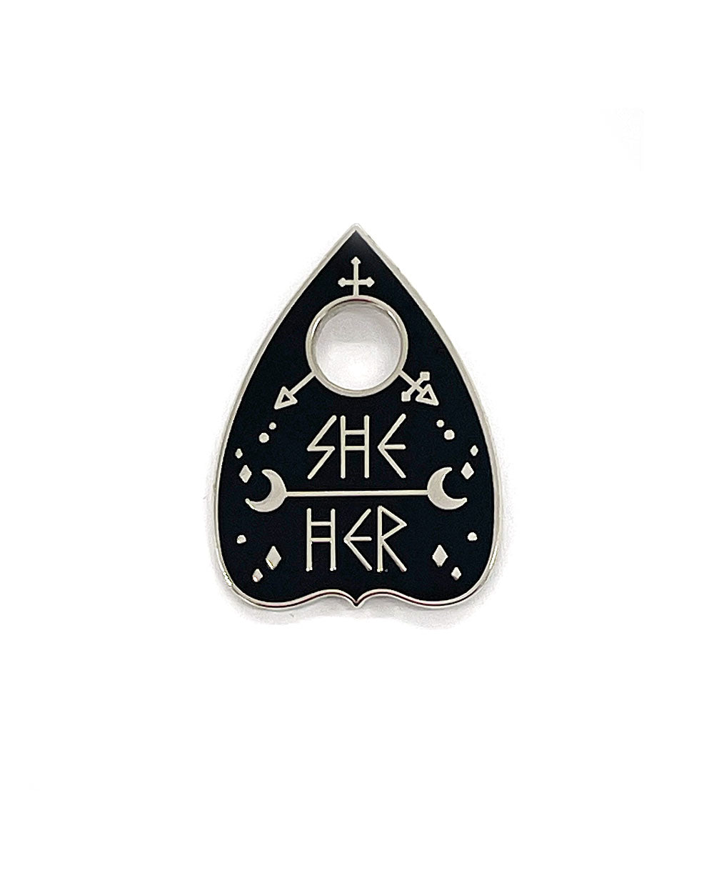She/Her Planchette Pronoun Pin - LGBTQ+ Pride Enamel Pin Badge for Backpacks, Jackets & Denim - Perfect for Gender Identity Expression & Ally Support
