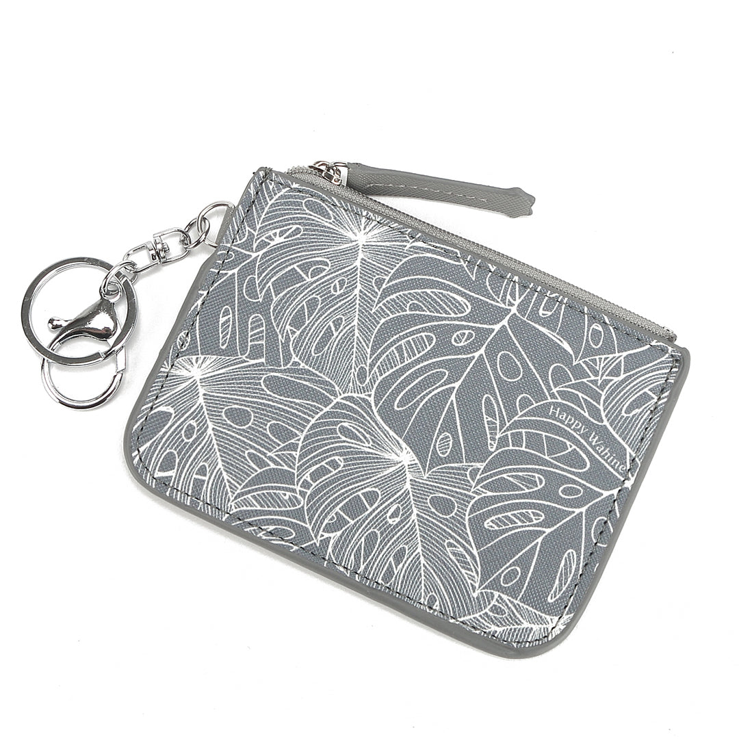 Monstera Leaf Pattern Grey Card Holder - Slim RFID Blocking Wallet for Credit Cards & ID - Perfect for Travel, Work, and Everyday Use
