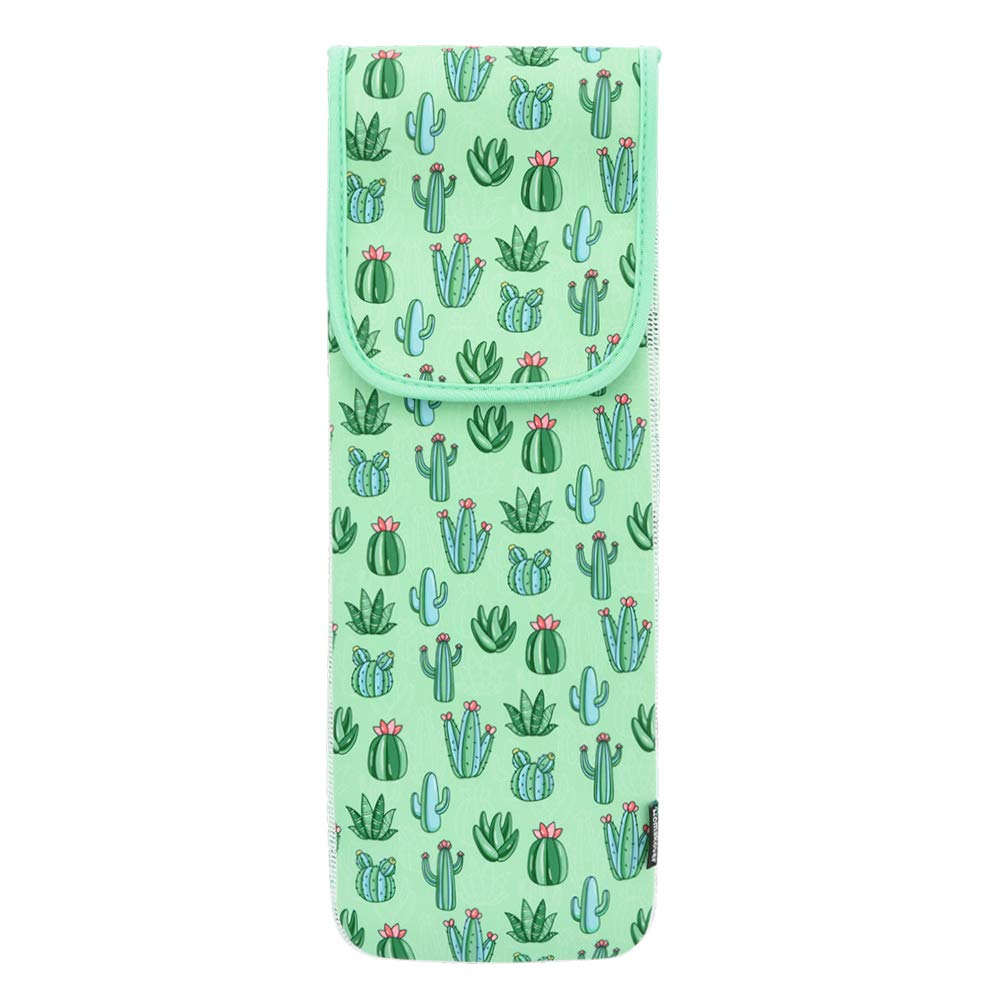 Heat Resistant Neoprene Curling Iron Holder - 15 x 5 Inch Travel Case for Flat Iron & Curling Wand (Green Cactus Pattern) | Perfect for Salon, Home Use & Travel Accessories