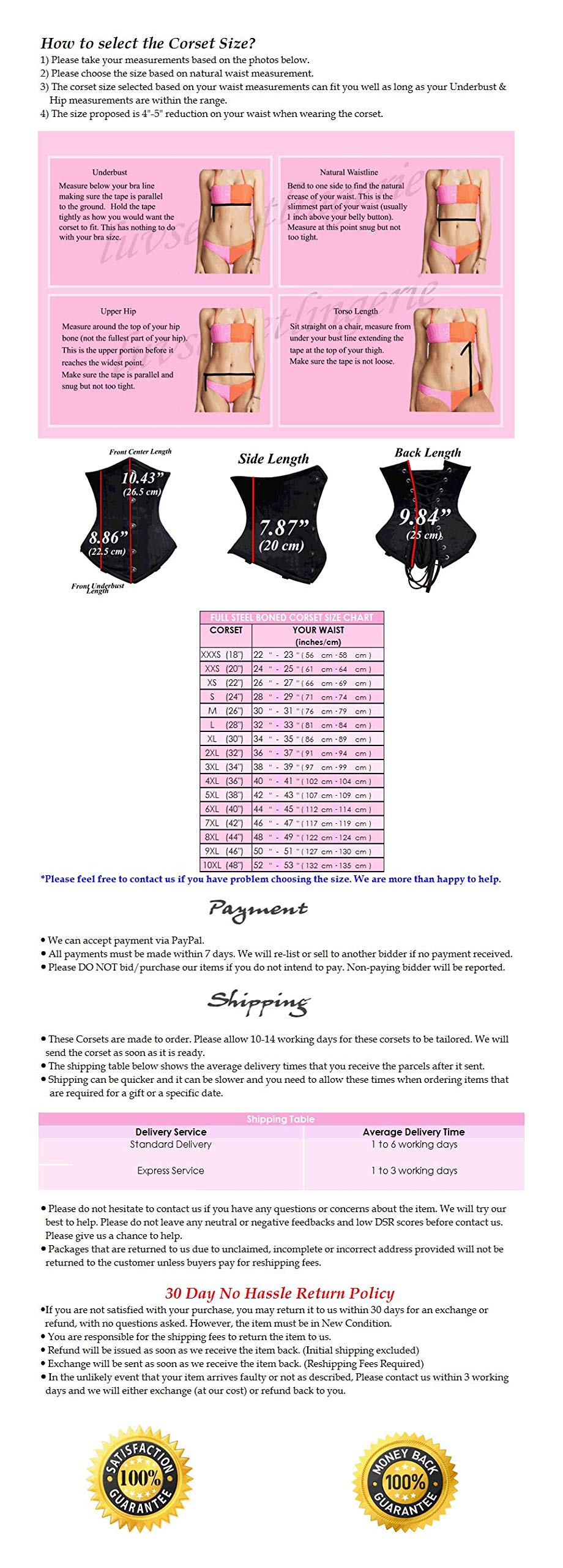 LuvSecret Lingerie Heavy Duty 26 Double Steel Boned Waist Trainer Corset - Underbust Tight Shaper for Women #8344-S | Perfect for Waist Training, Body Shaping, Cosplay & Special Occasions